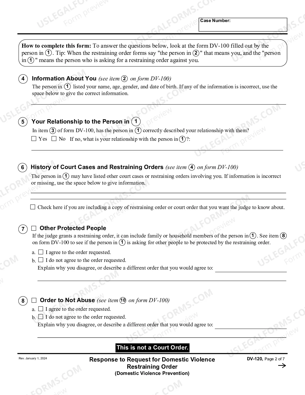 Preview Answer to Temporary Restraining Order - Domestic Violence Prevention