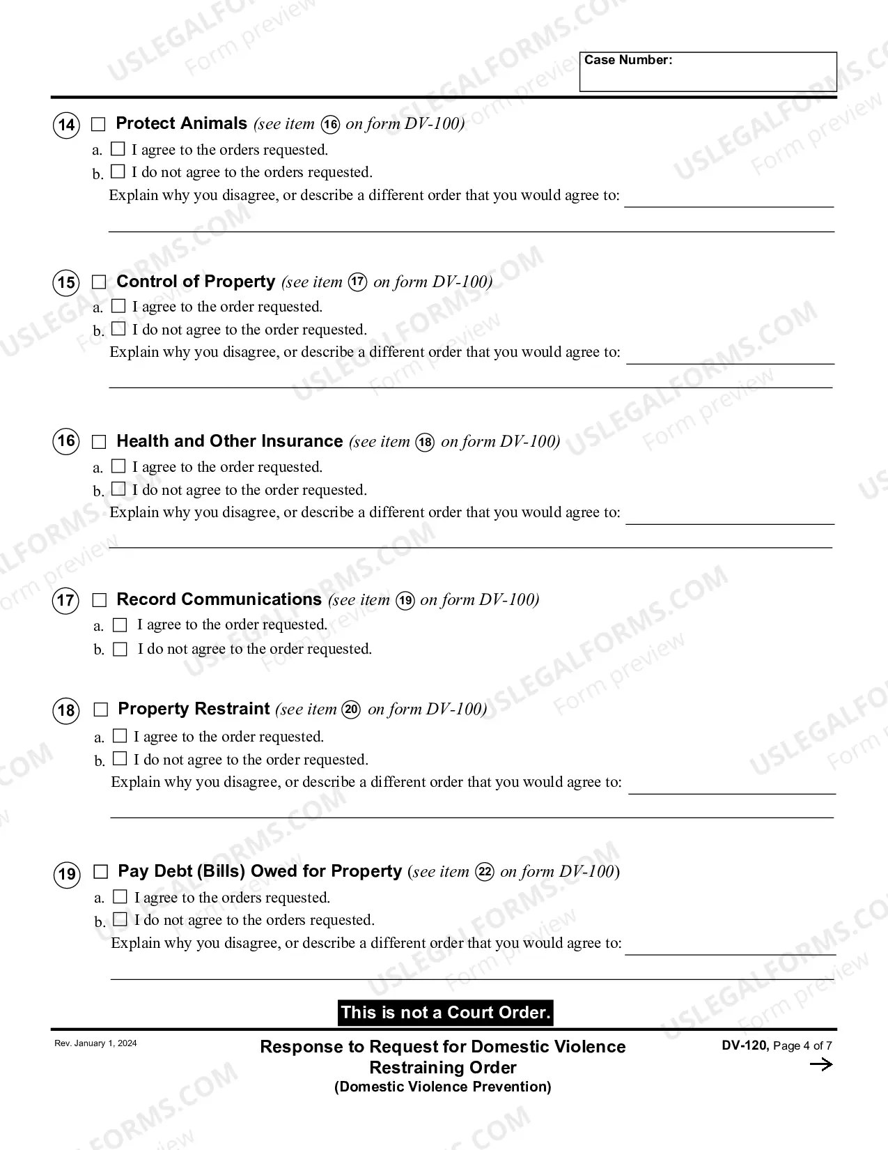 Preview Answer to Temporary Restraining Order - Domestic Violence Prevention