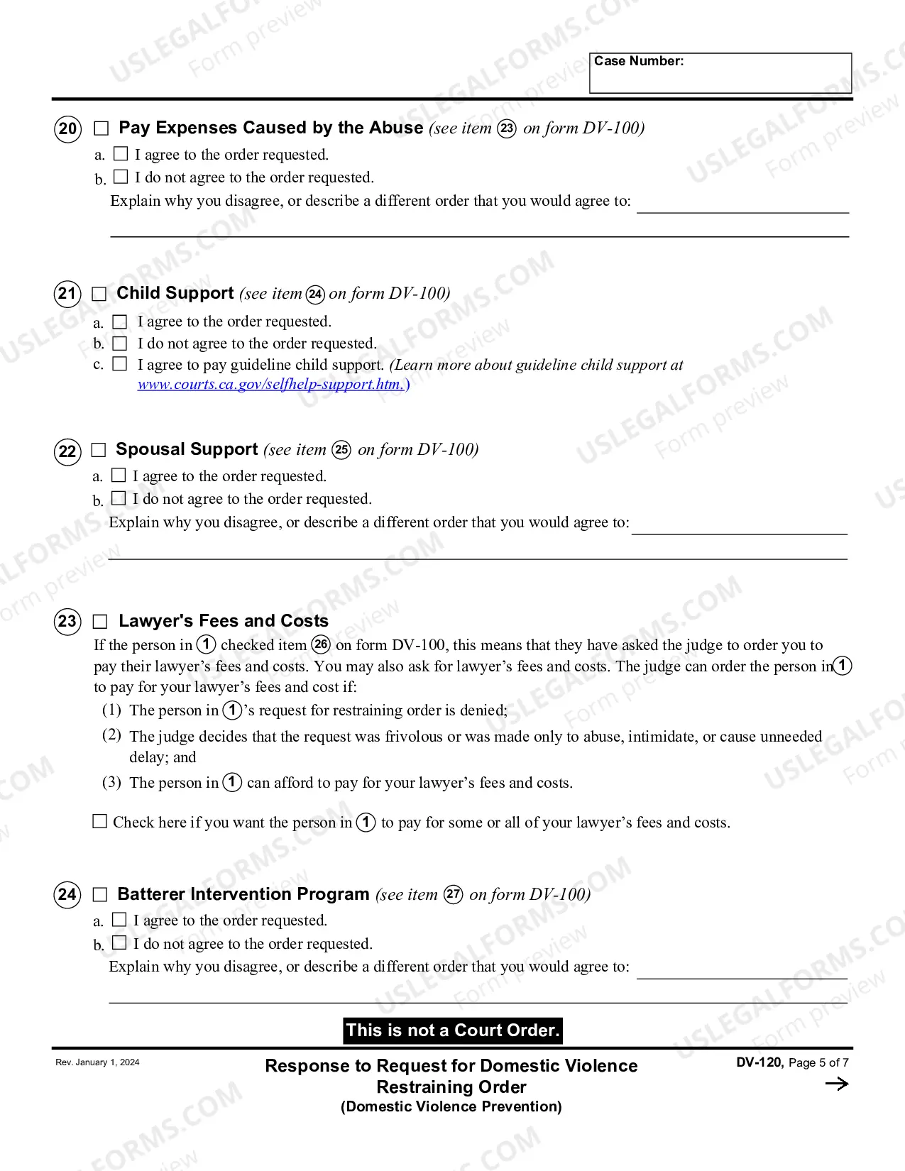 Preview Answer to Temporary Restraining Order - Domestic Violence Prevention