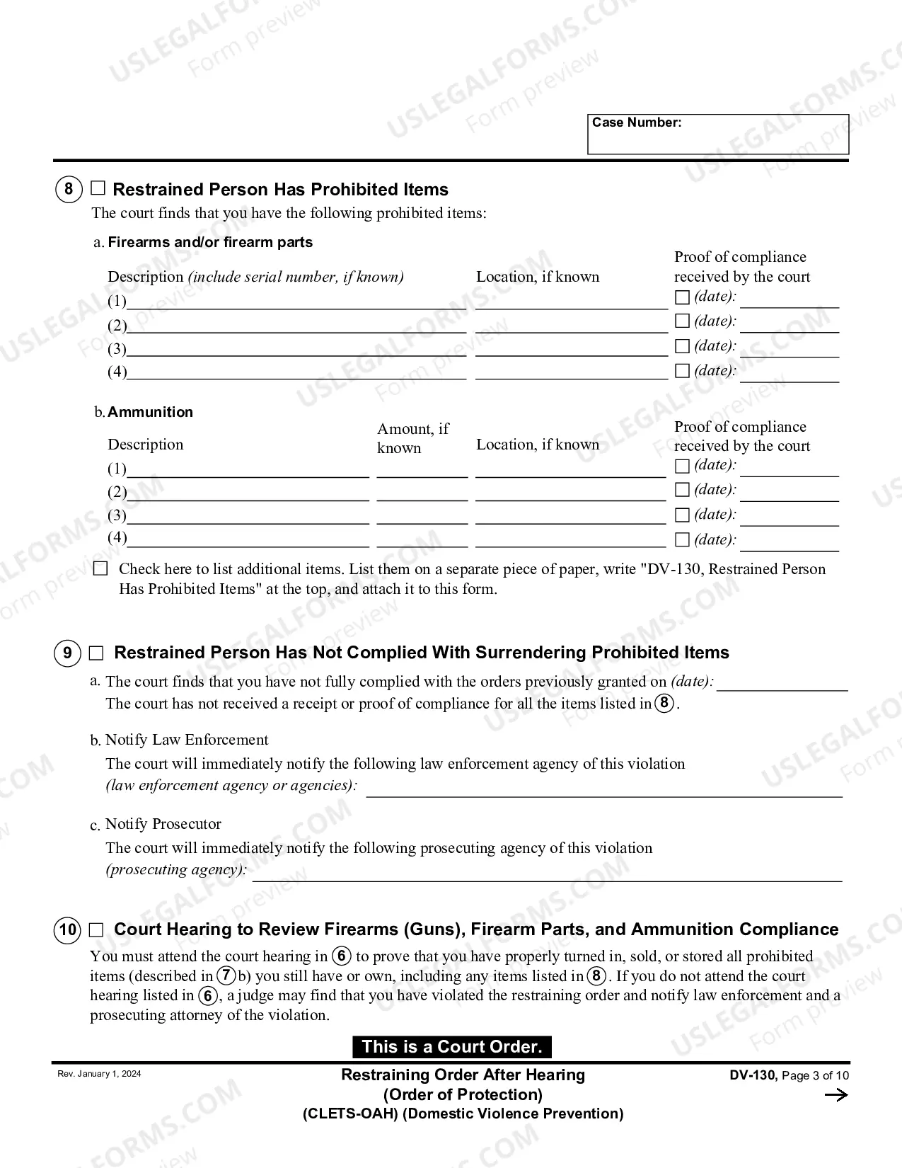 Preview Restraining Order After Hearing - CLETS-OAH - Order of Protection