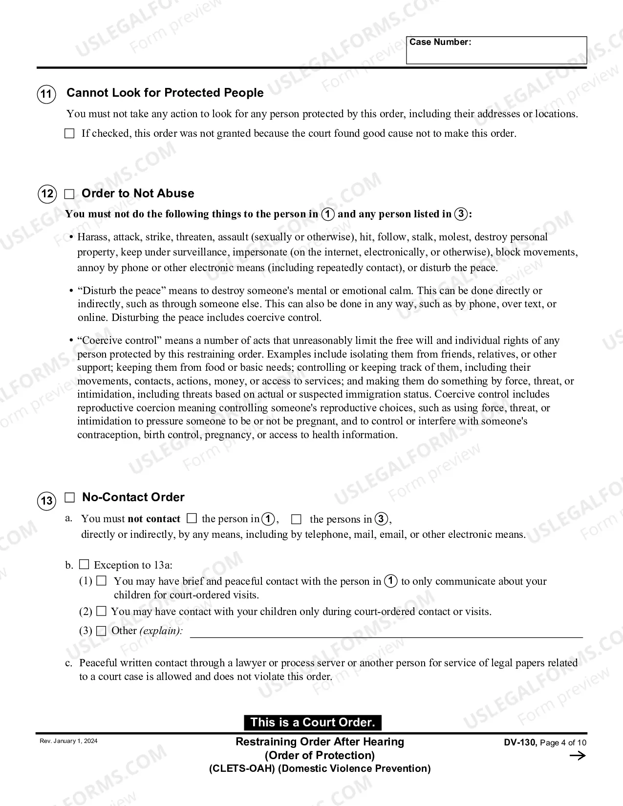 Preview Restraining Order After Hearing - CLETS-OAH - Order of Protection