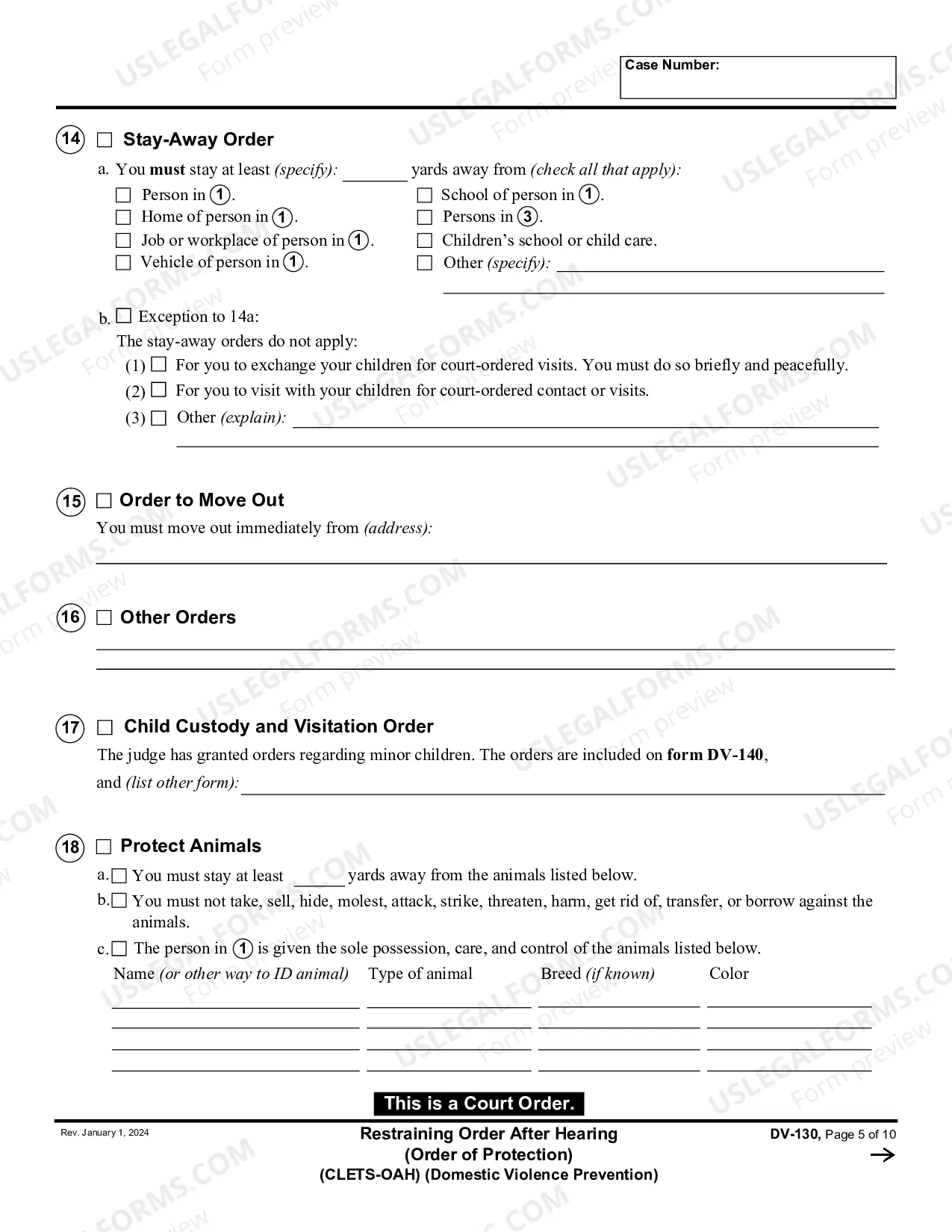 Preview Restraining Order After Hearing - CLETS-OAH - Order of Protection