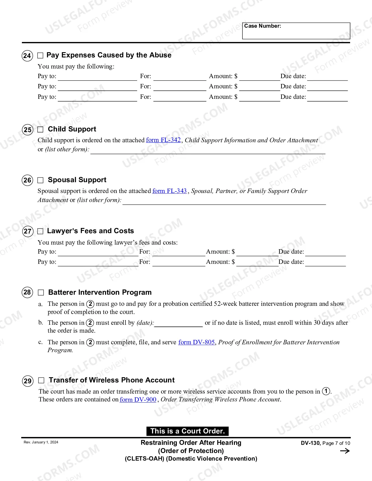 Preview Restraining Order After Hearing - CLETS-OAH - Order of Protection