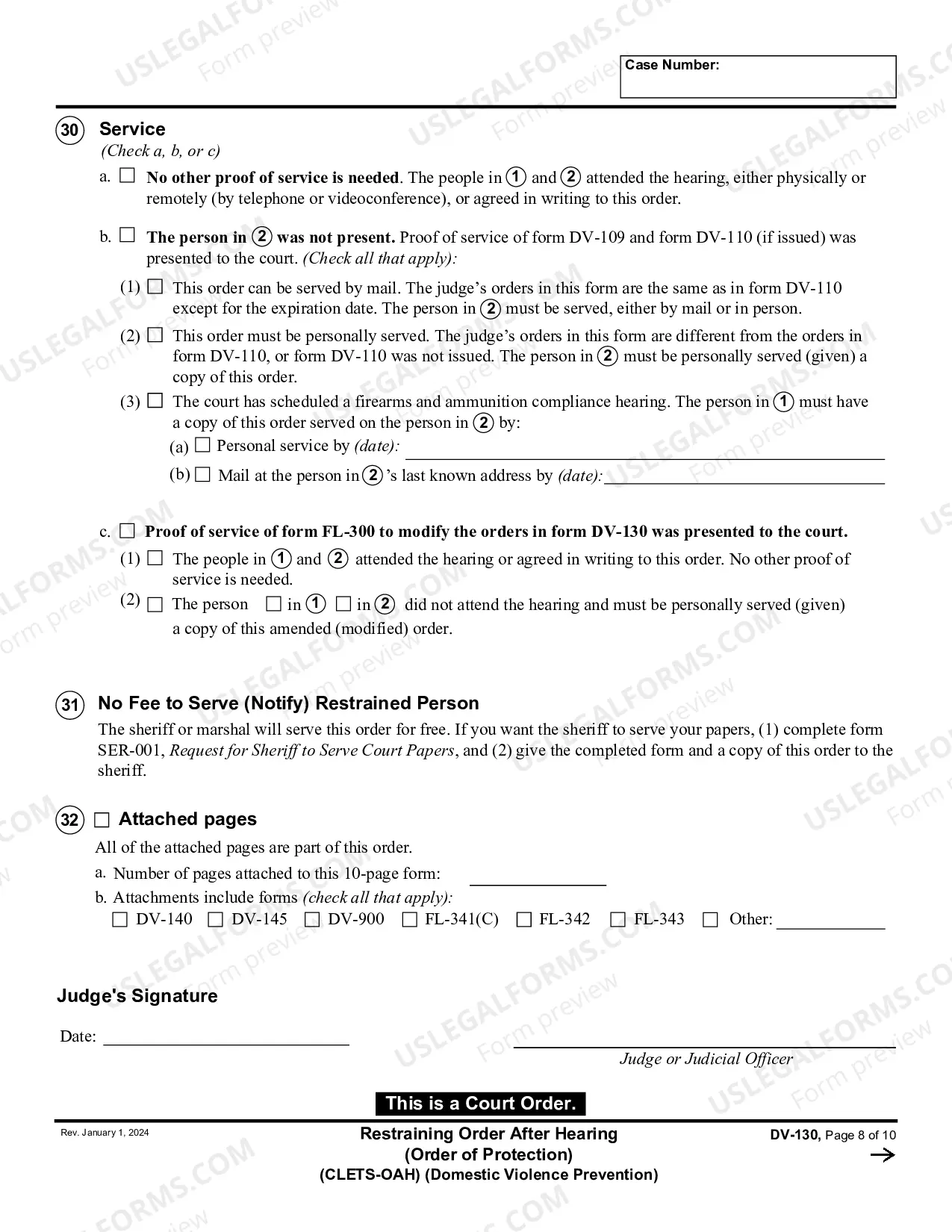 Preview Restraining Order After Hearing - CLETS-OAH - Order of Protection
