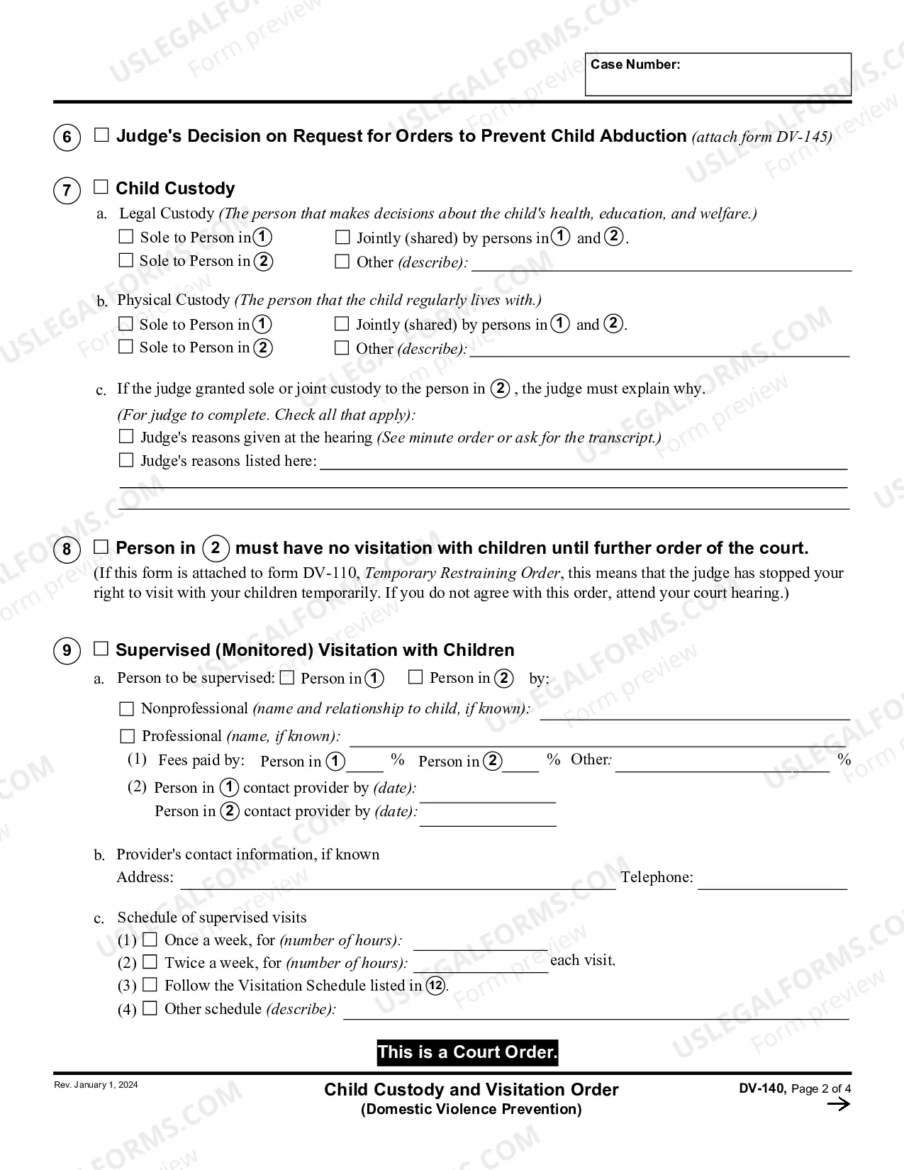 Preview Child Custody and Visitation Order - Domestic Violence Prevention