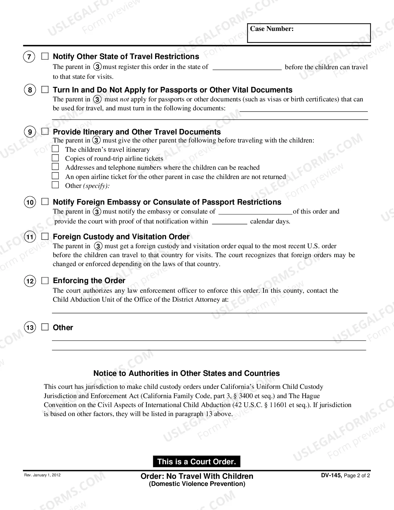Preview Order - No Travel With Children - Domestic Violence Prevention