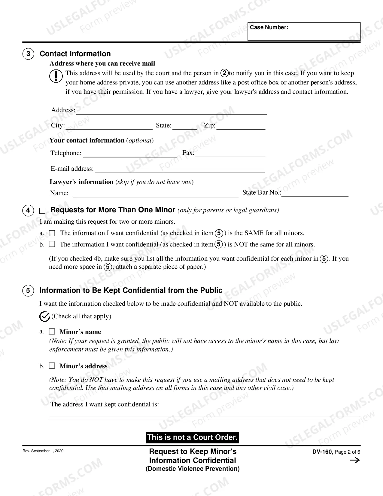 Preview Request to Keep Minor's Information Confidential - Domestic Violence