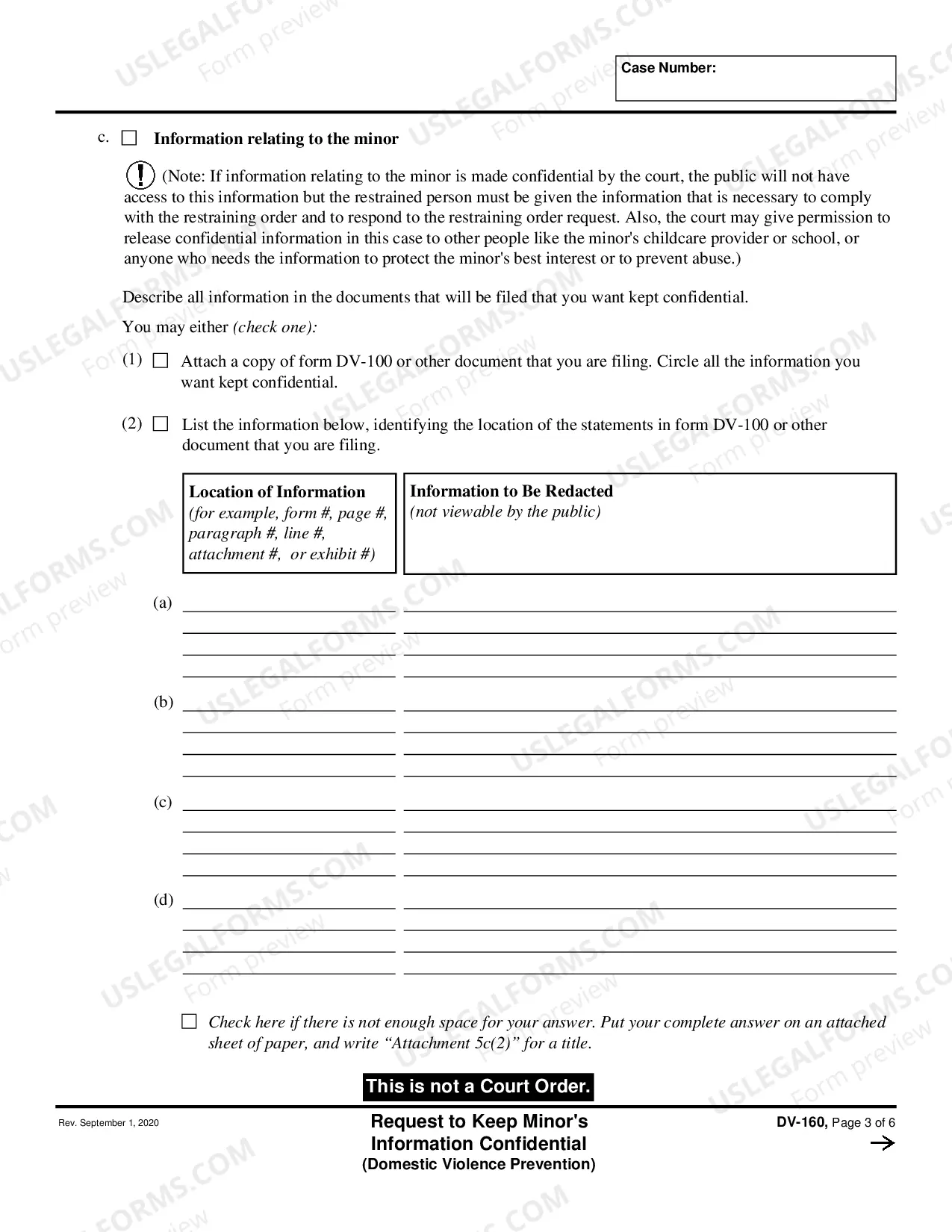 Preview Request to Keep Minor's Information Confidential - Domestic Violence