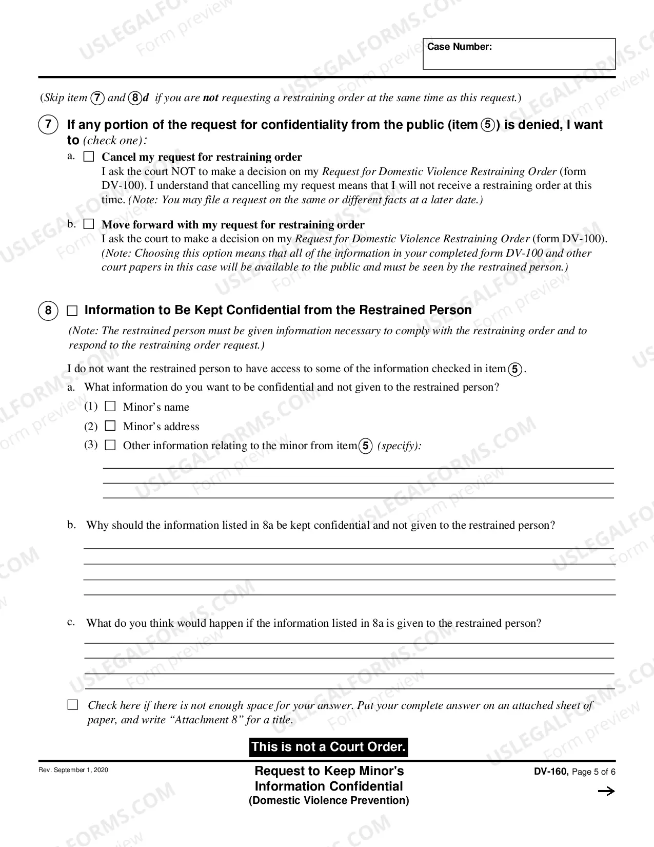 Preview Request to Keep Minor's Information Confidential - Domestic Violence