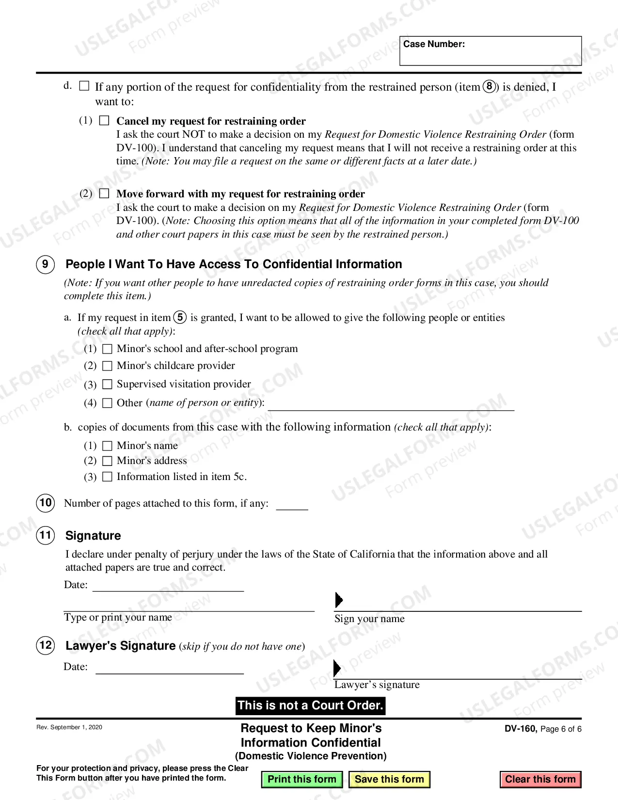 Preview Request to Keep Minor's Information Confidential - Domestic Violence