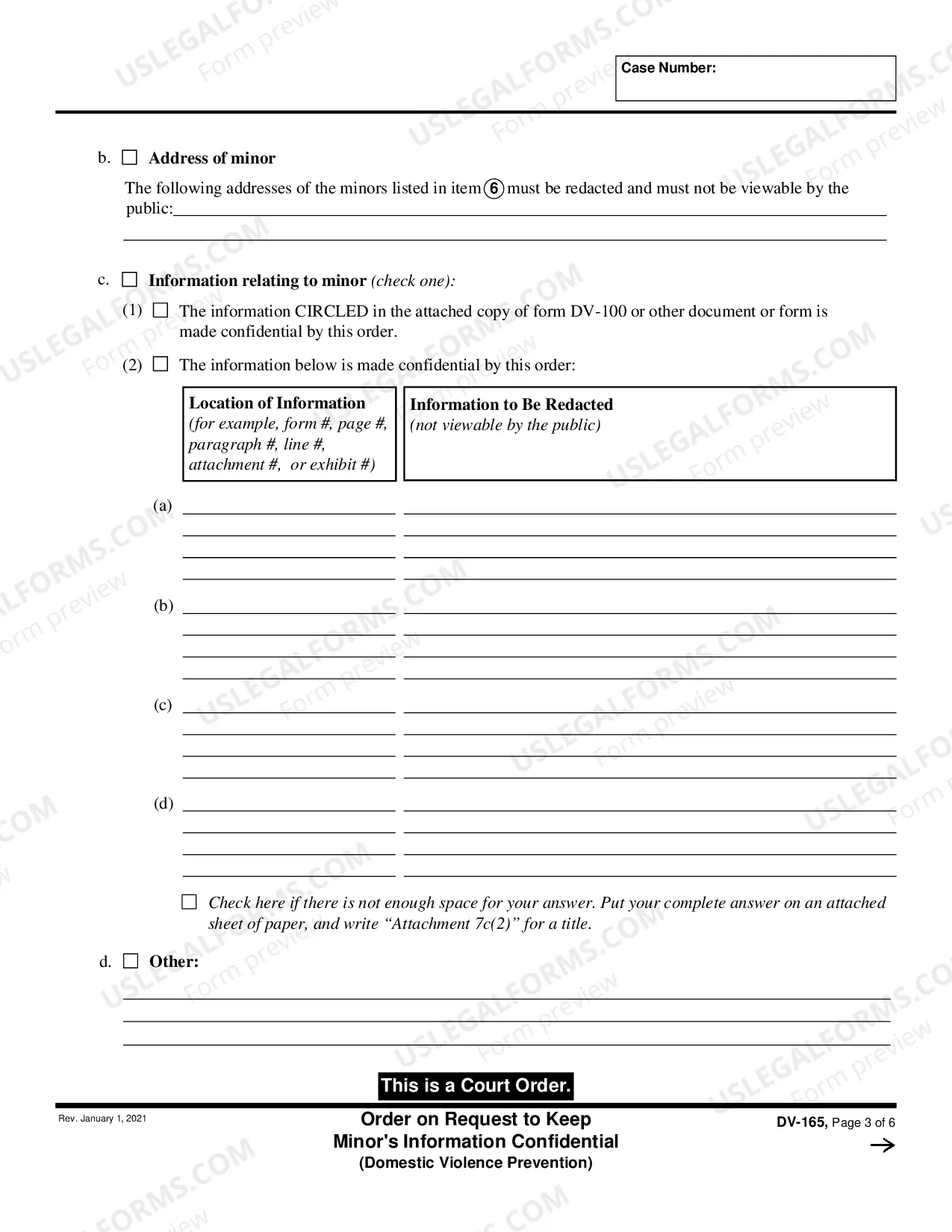Preview Order on Request to Keep Minor's Information Confidential - Domestic Violence