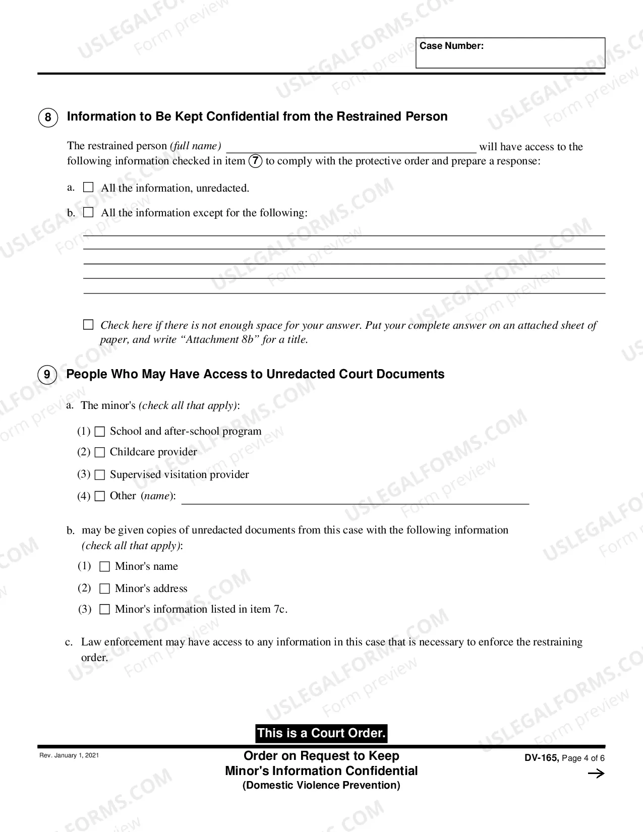 Preview Order on Request to Keep Minor's Information Confidential - Domestic Violence