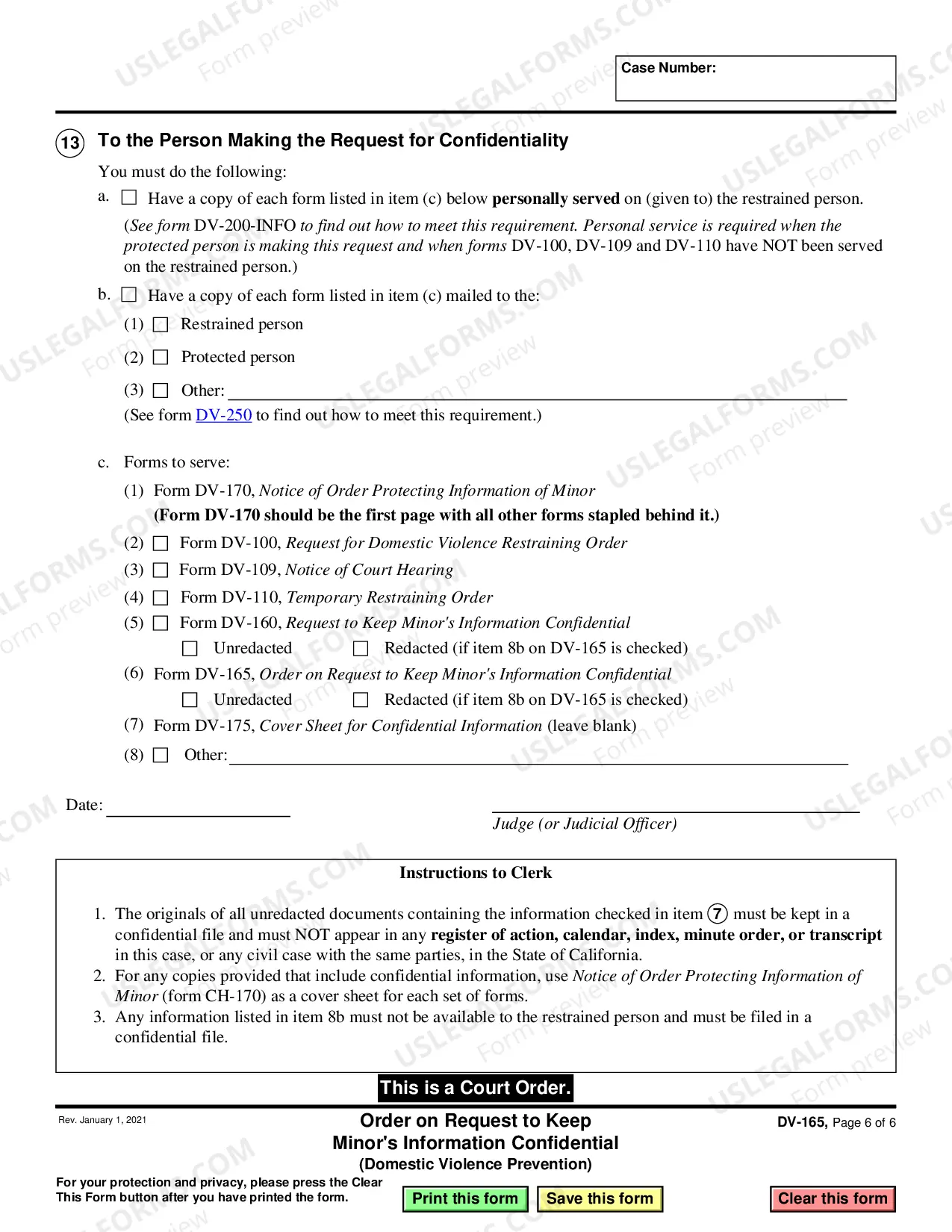 Preview Order on Request to Keep Minor's Information Confidential - Domestic Violence