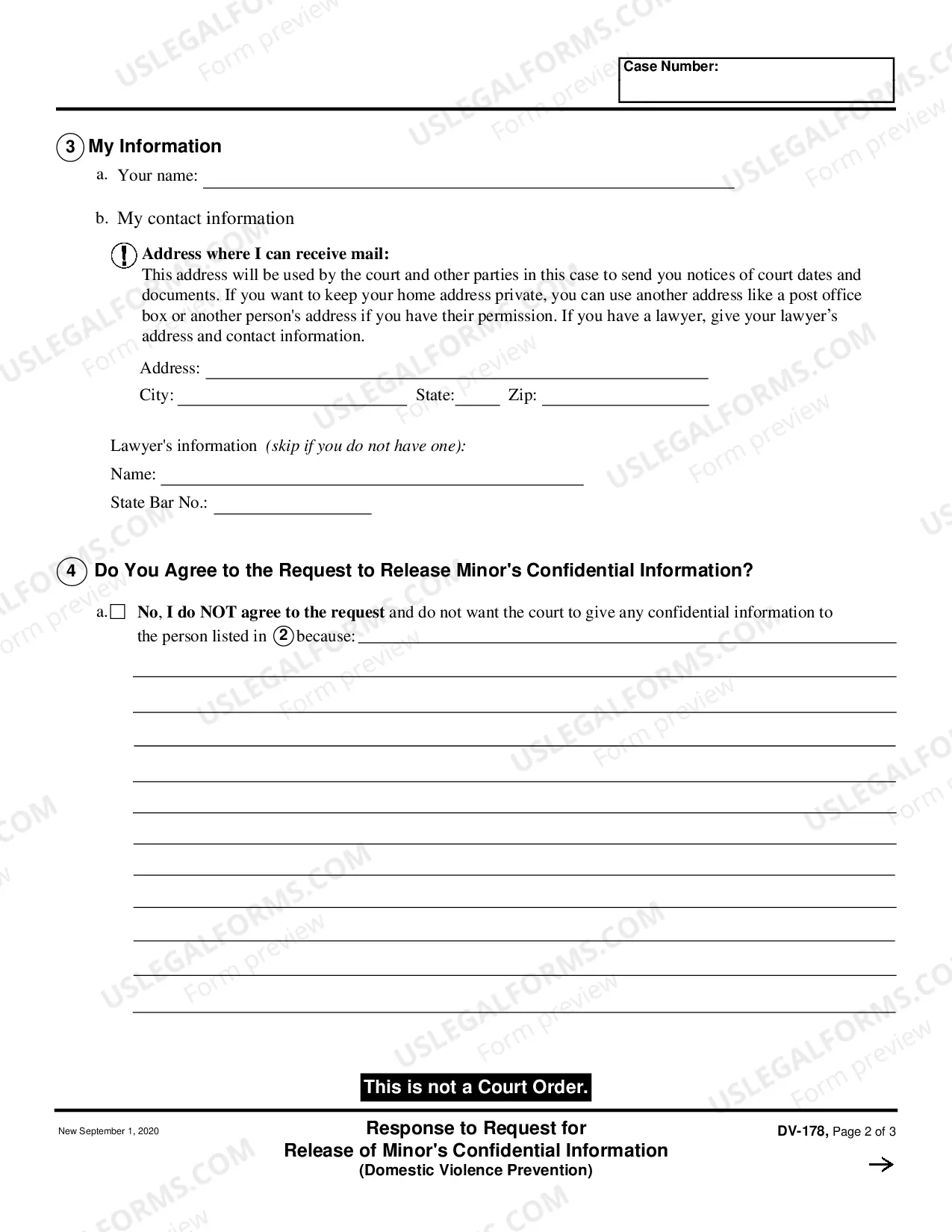 Preview Response to Request for Release of Minor's Confidential Information - Domestic Violence