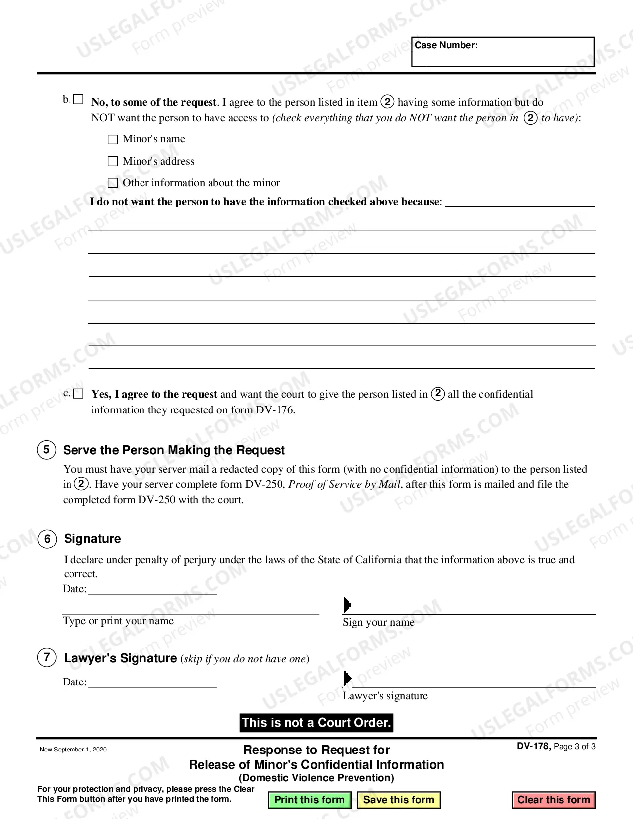 Preview Response to Request for Release of Minor's Confidential Information - Domestic Violence