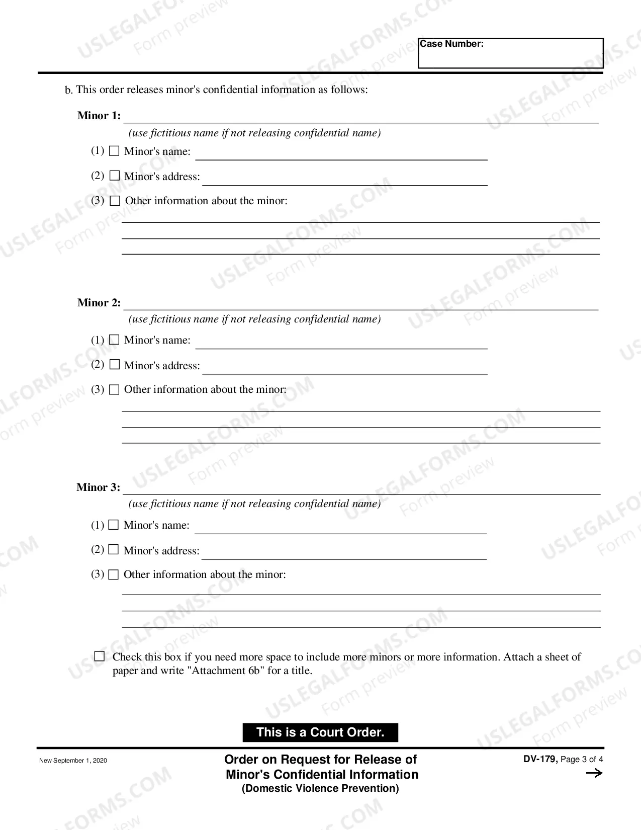 Preview Order on Request for Release of Minor's Confidential Information - Domestic Violence