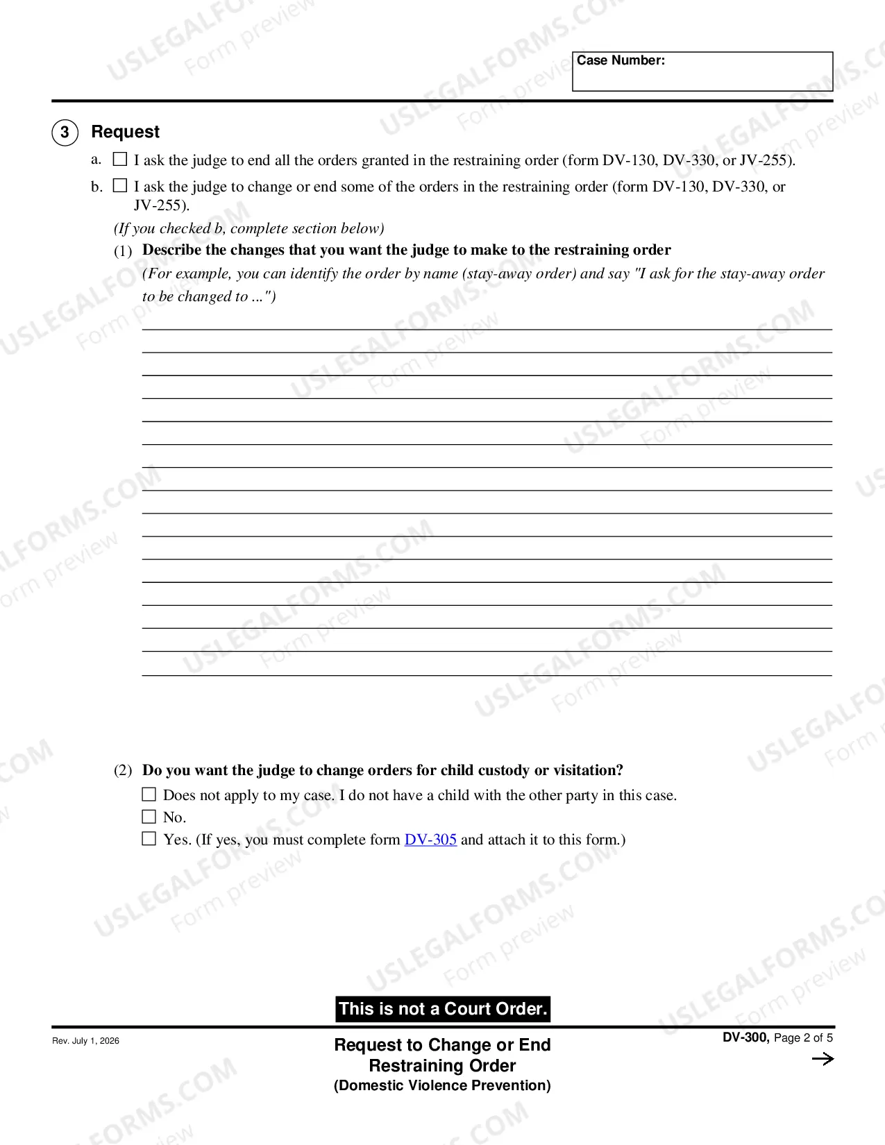 Preview Request to Change or End Restraining Order - Domestic Violence Prevention