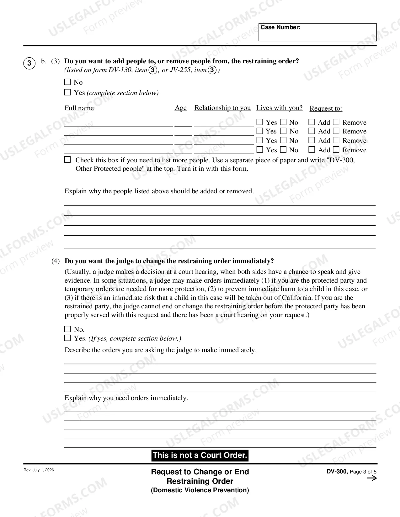 Preview Request to Change or End Restraining Order - Domestic Violence Prevention