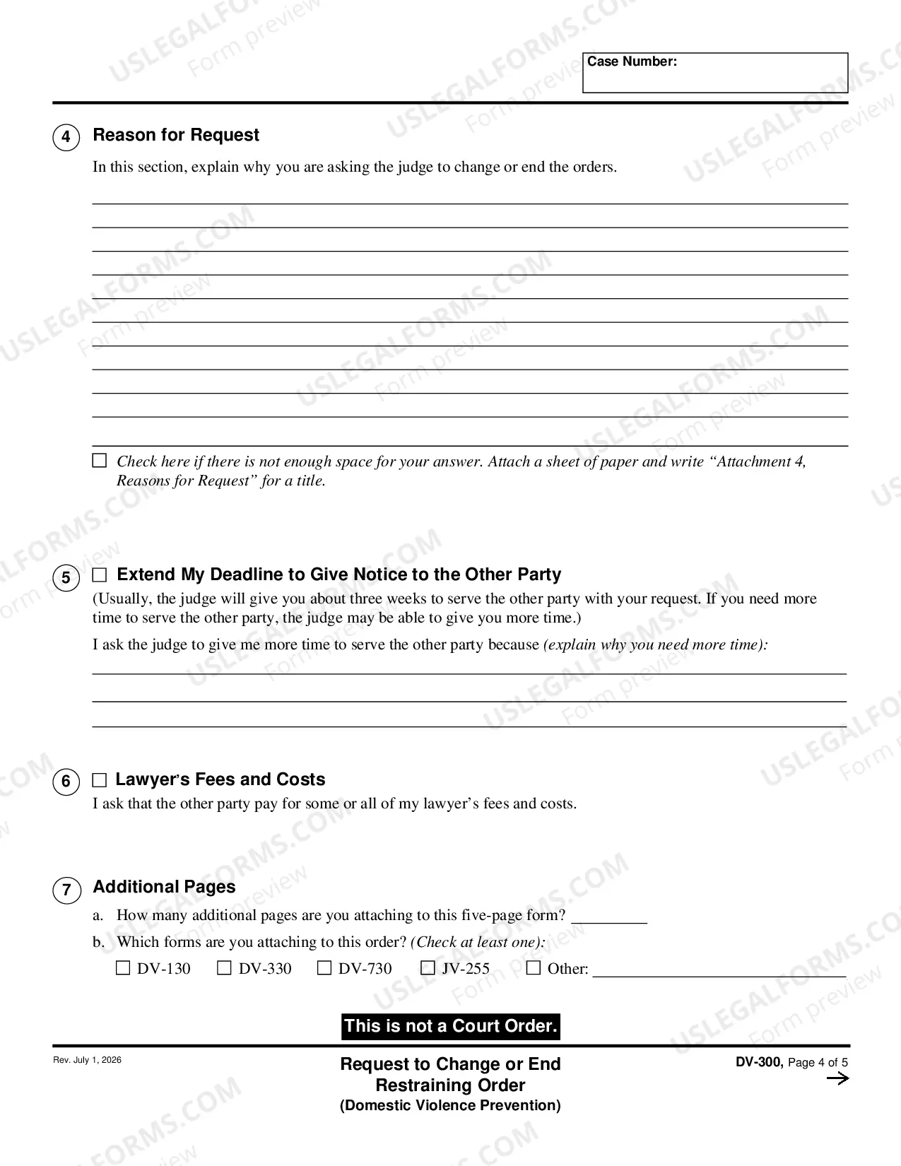 Preview Request to Change or End Restraining Order - Domestic Violence Prevention
