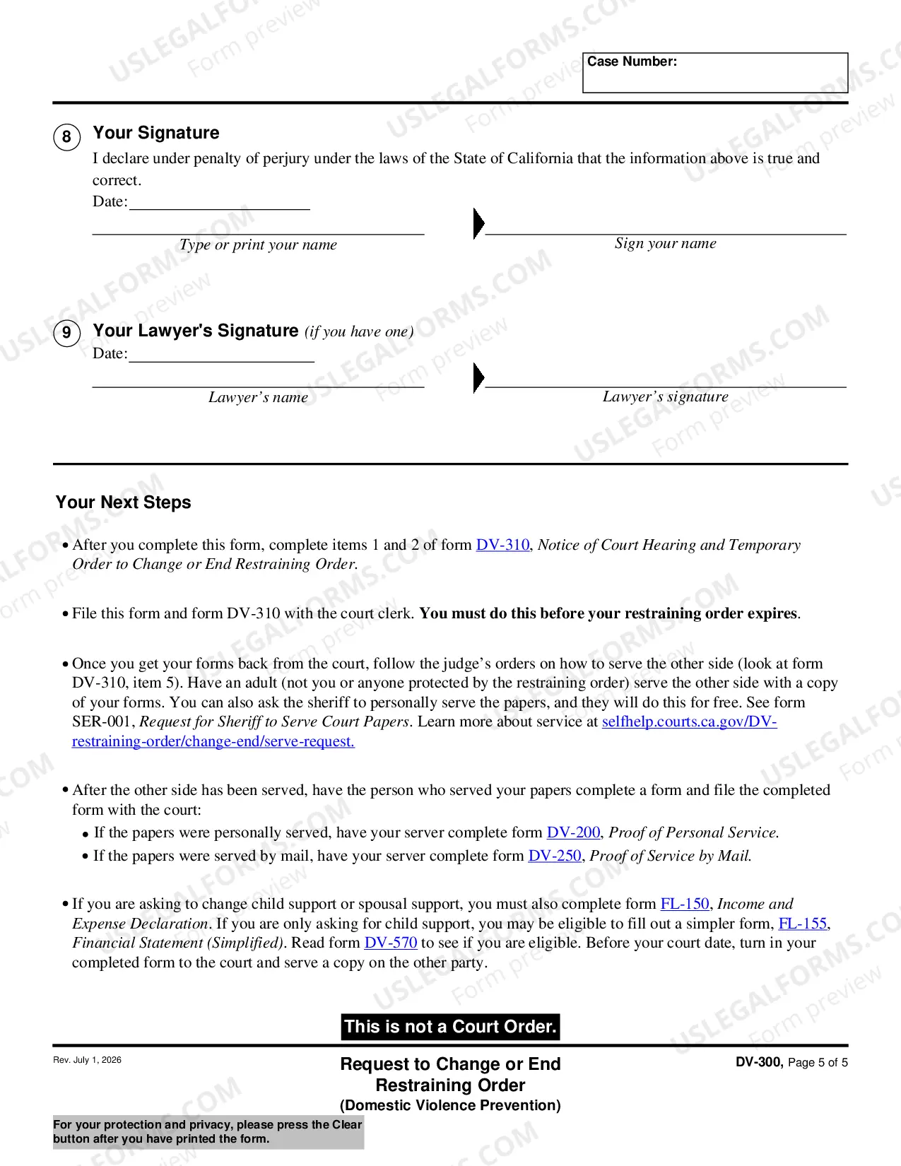 Preview Request to Change or End Restraining Order - Domestic Violence Prevention