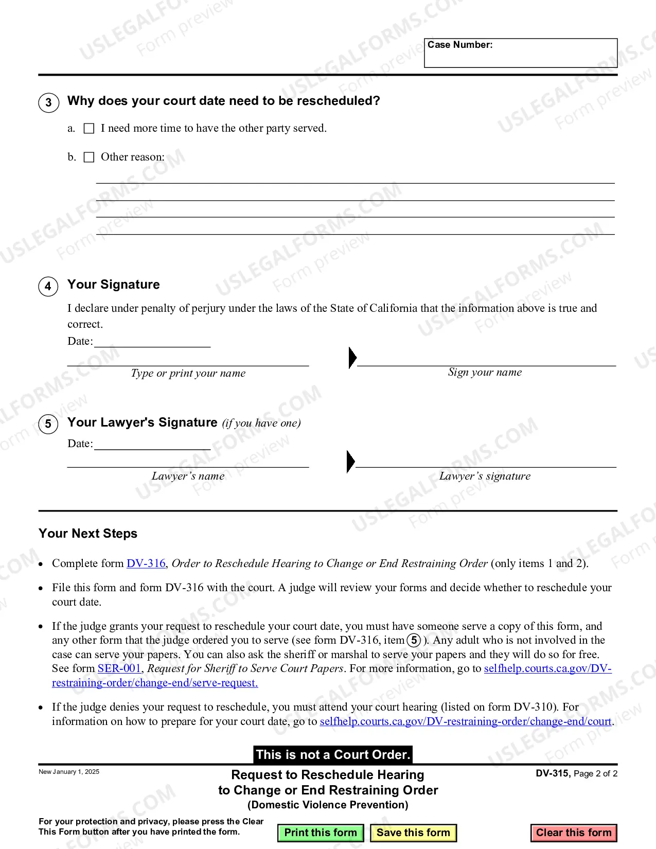 Preview Request to Reschedule Hearing to Change or End Restraining Order - Domestic Violence Prevention