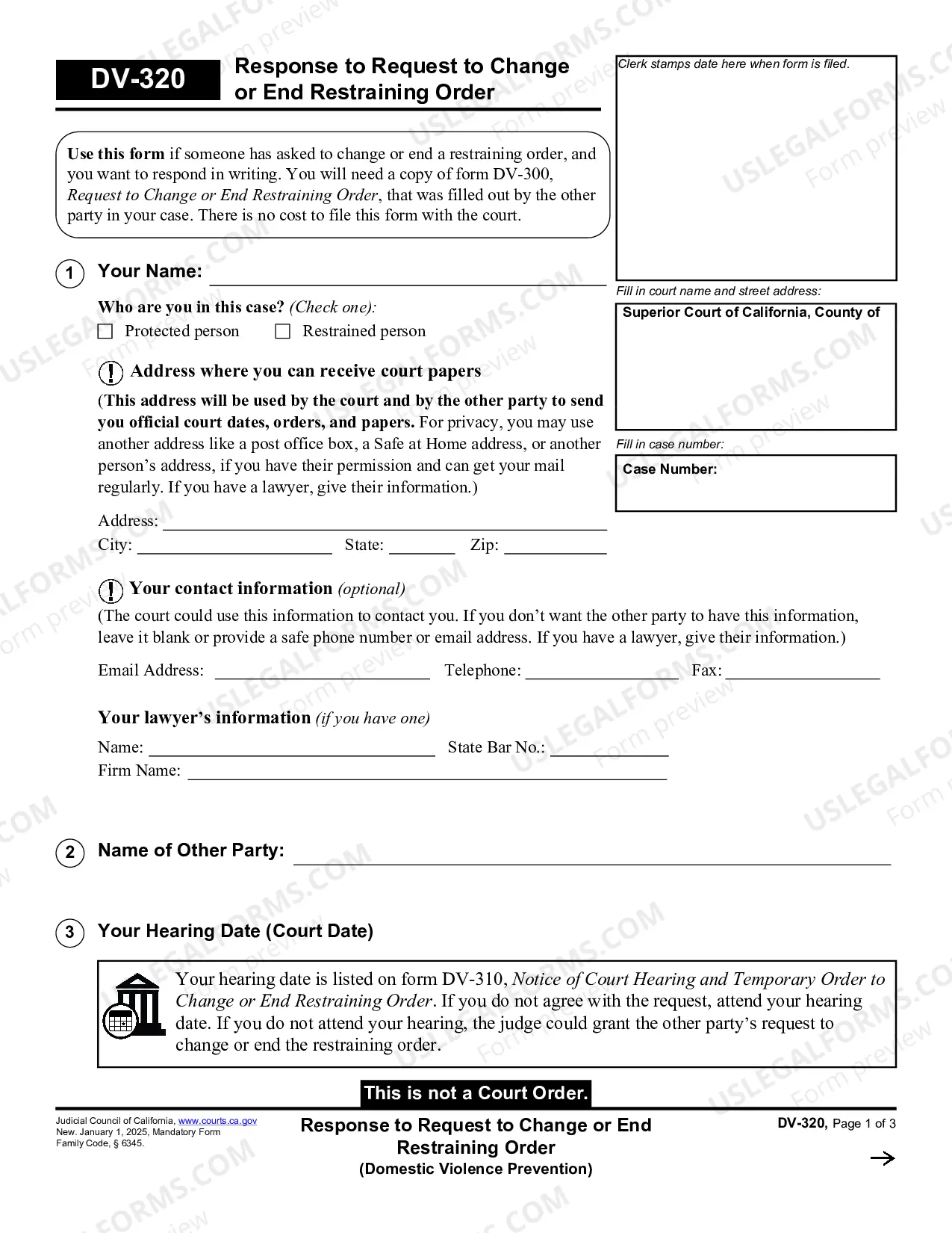 Preview Response to Request to Change or End Restraining Order - Domestic Violence Prevention