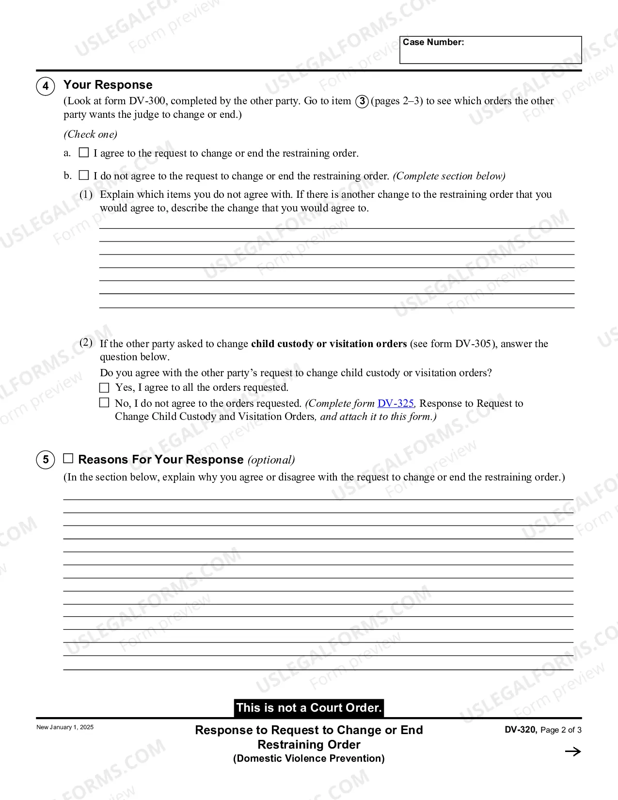 Preview Response to Request to Change or End Restraining Order - Domestic Violence Prevention