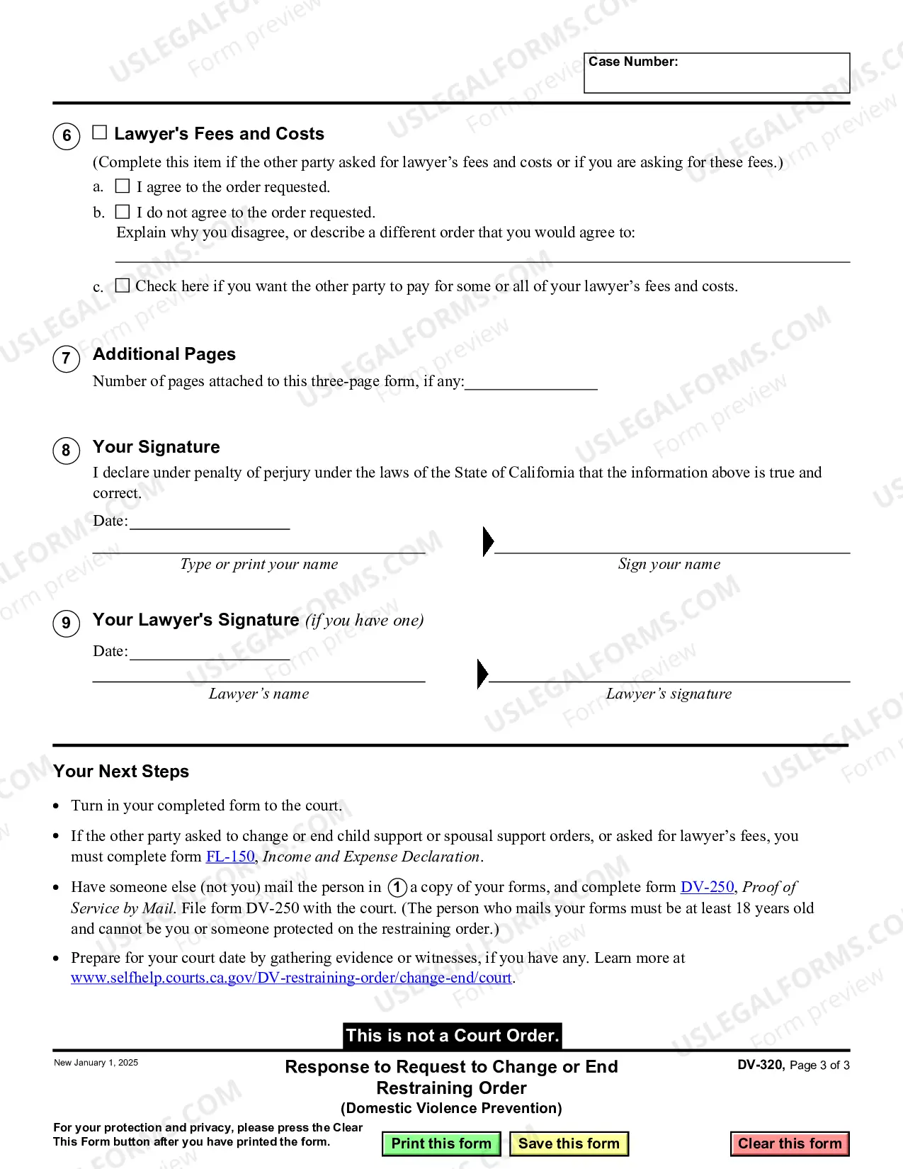 Preview Response to Request to Change or End Restraining Order - Domestic Violence Prevention