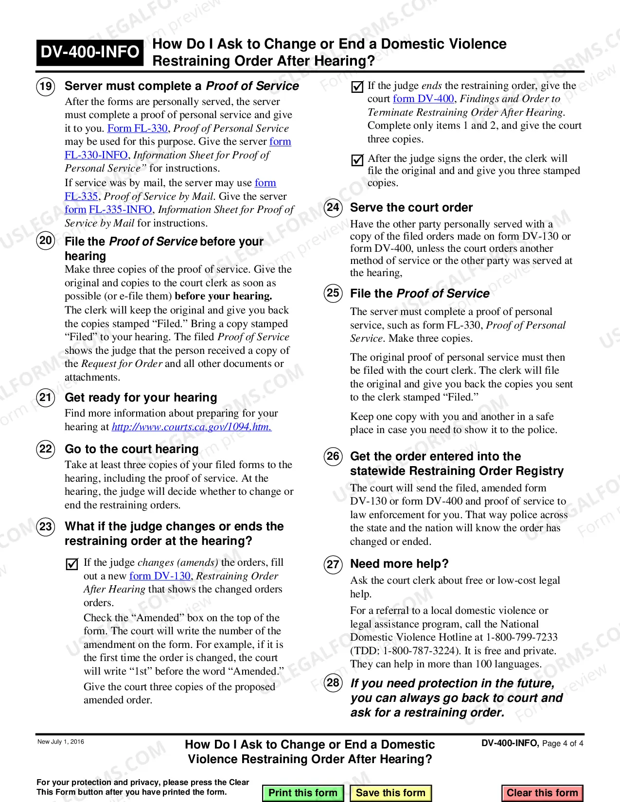 Preview How Do I Ask to Change or End a Domestic Violence Restraining Order After Hearing