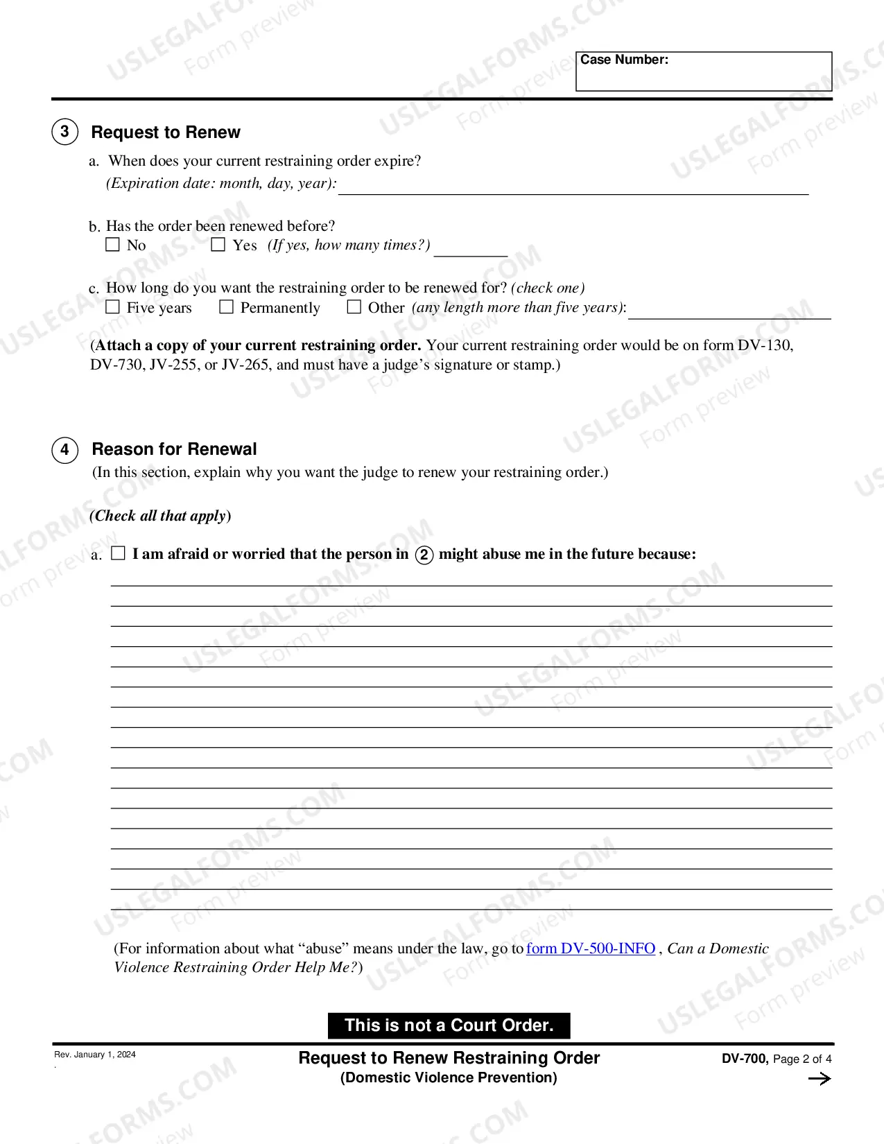 Preview Request to Renew Restraining Order - Domestic Violence Prevention