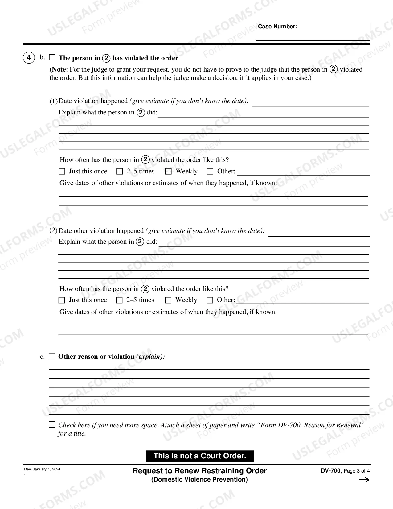 Preview Request to Renew Restraining Order - Domestic Violence Prevention