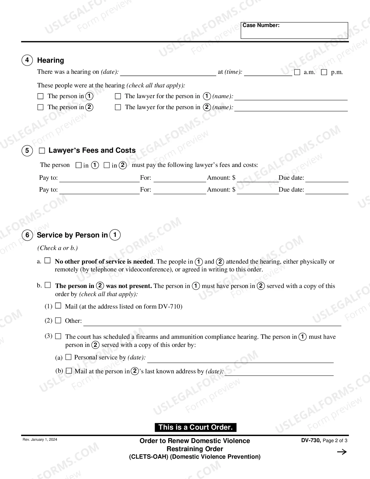 Preview Order to Renew Domestic Violence Restraining Order