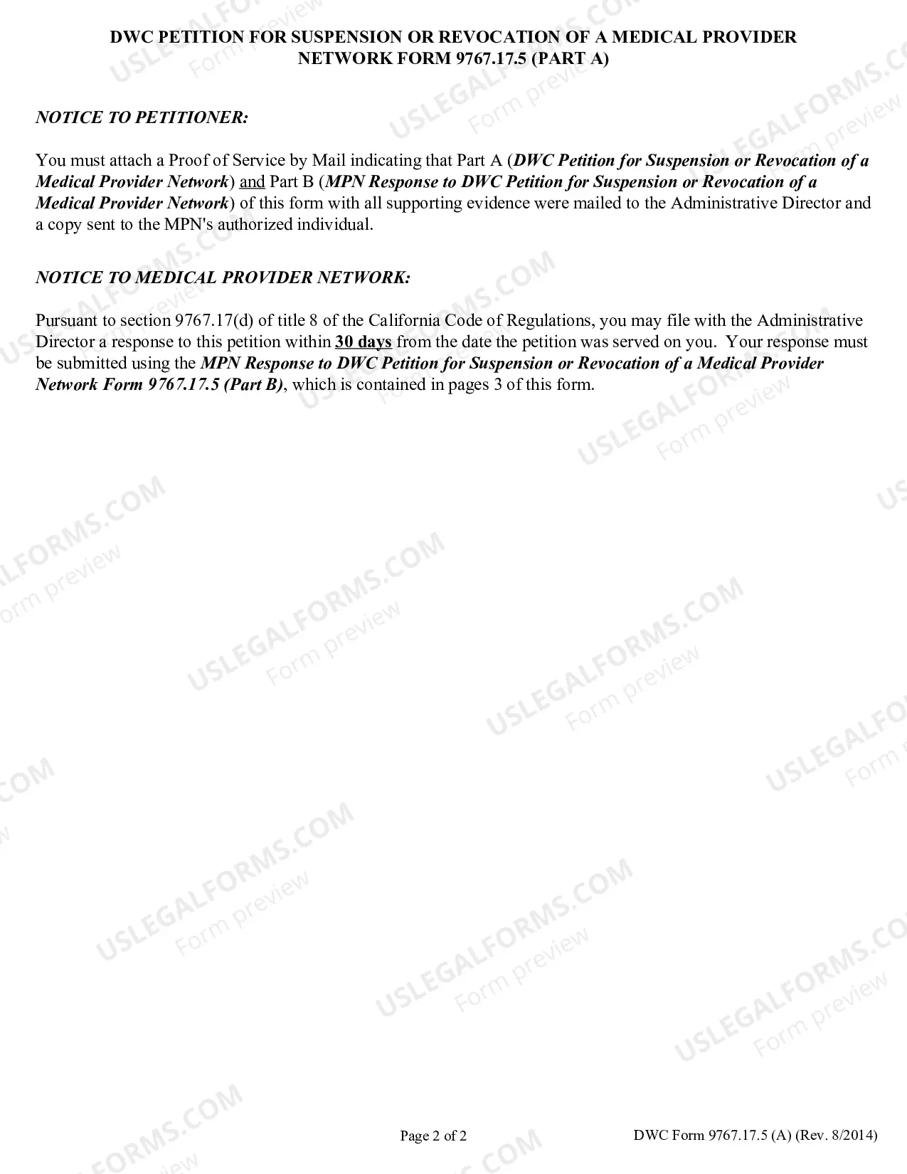 Preview DWC Petition For Suspension Or Revocation Of Medical Provider Network (Part A)