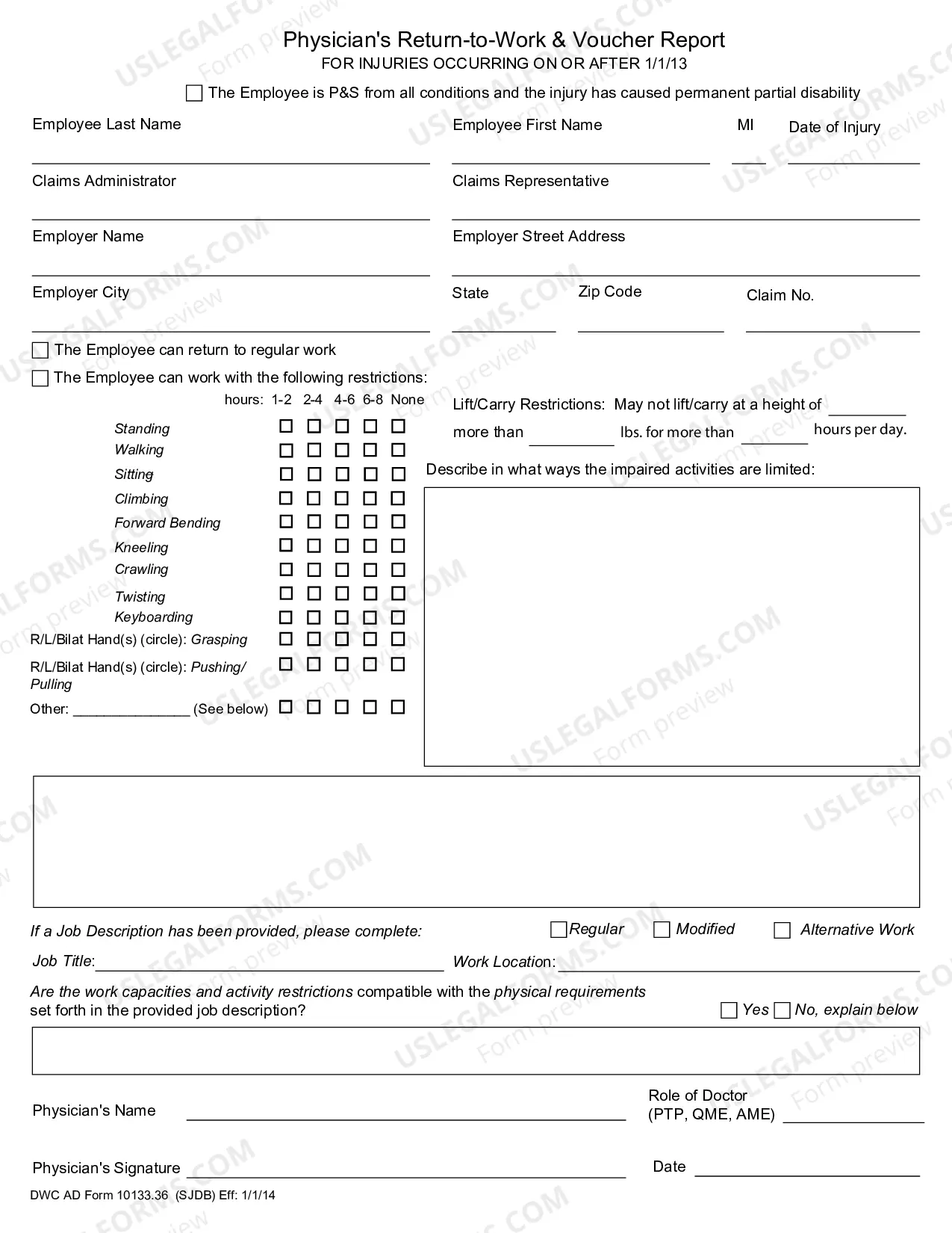 Preview Physicians Return-To-Work And Voucher Report (On Or After 1-1-13)