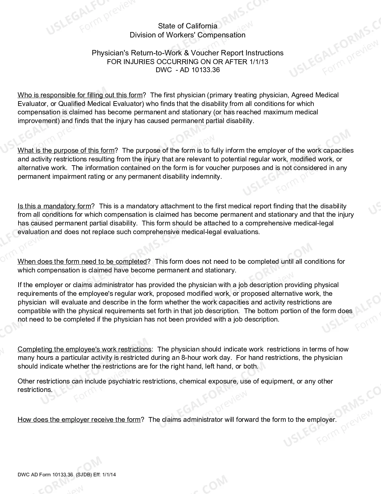 Preview Physicians Return-To-Work And Voucher Report (On Or After 1-1-13)