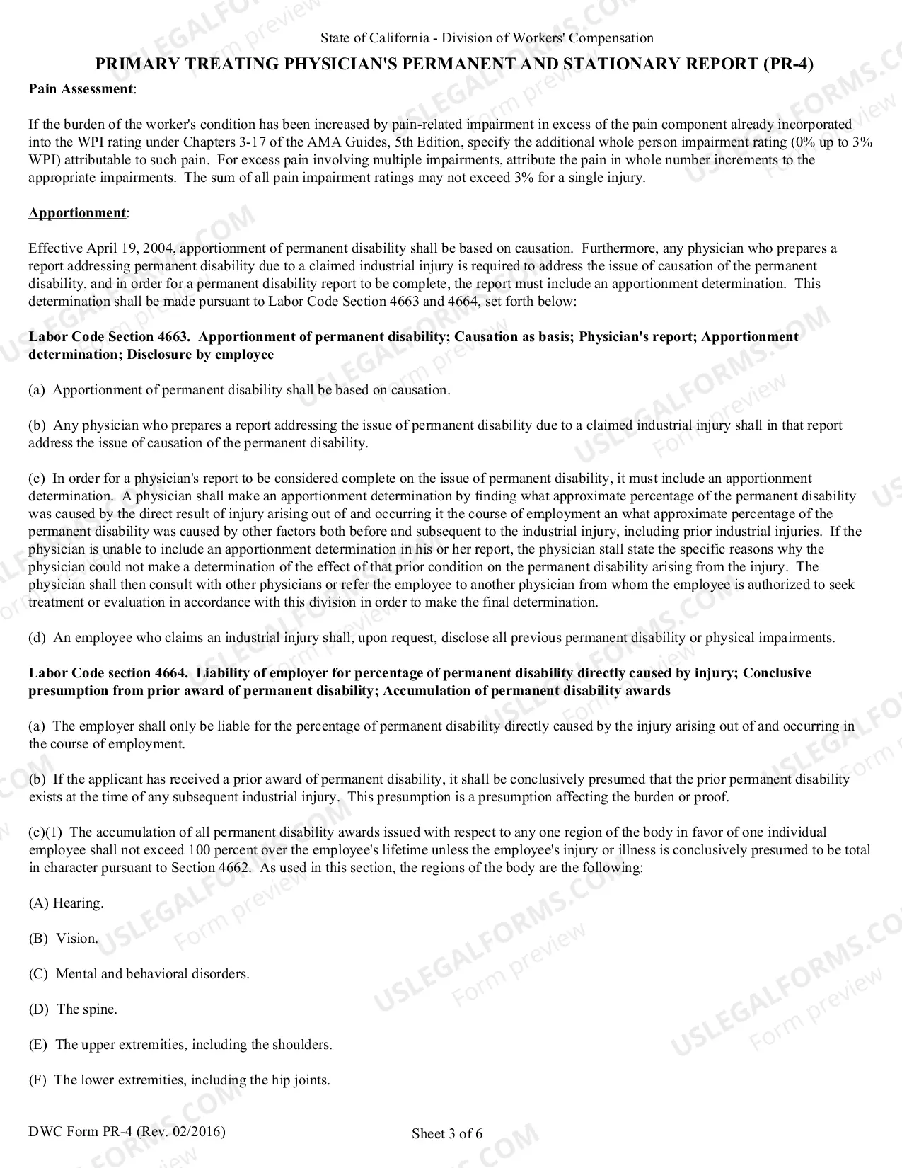Preview Primary Treating Physicians Permanent And Stationary Report (2005 Permanent Disability Rating Schedule)