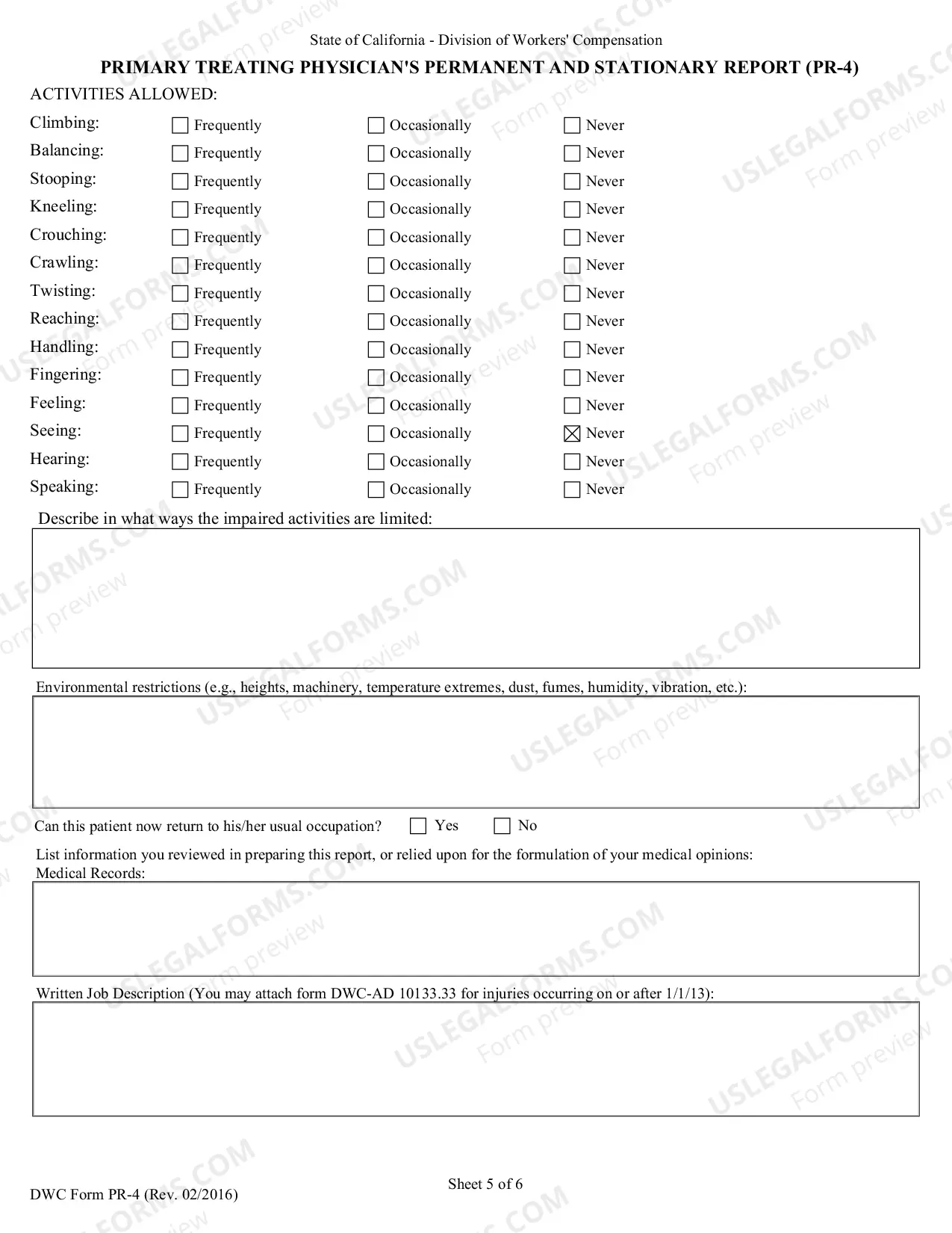 Preview Primary Treating Physicians Permanent And Stationary Report (2005 Permanent Disability Rating Schedule)