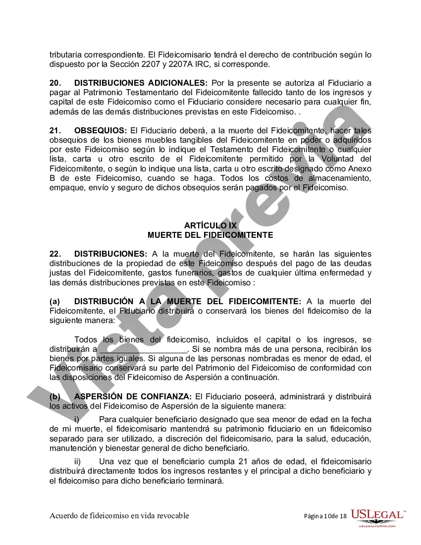 Preview Fideicomiso en Vida para Individuos Solteros, Divorciados o Viudos (o Viudos) sin Hijos