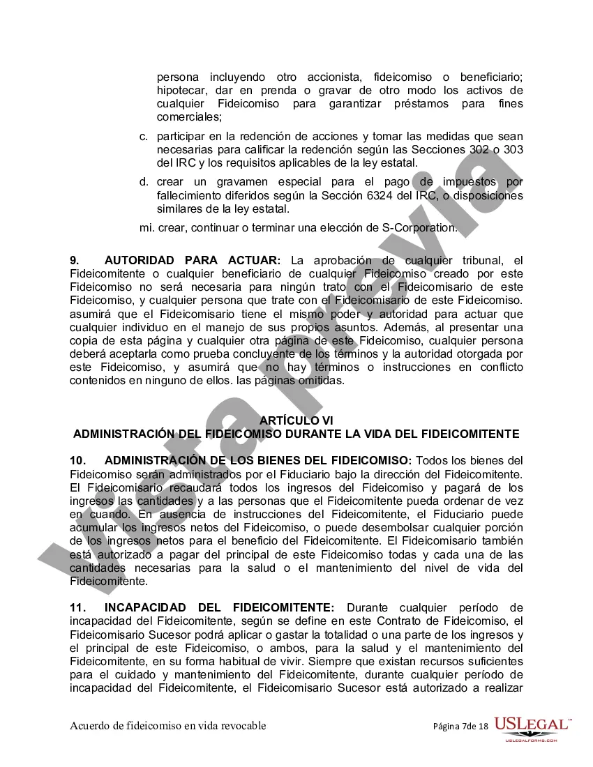 Preview Fideicomiso en Vida para Individuos Solteros, Divorciados o Viudos (o Viudos) sin Hijos