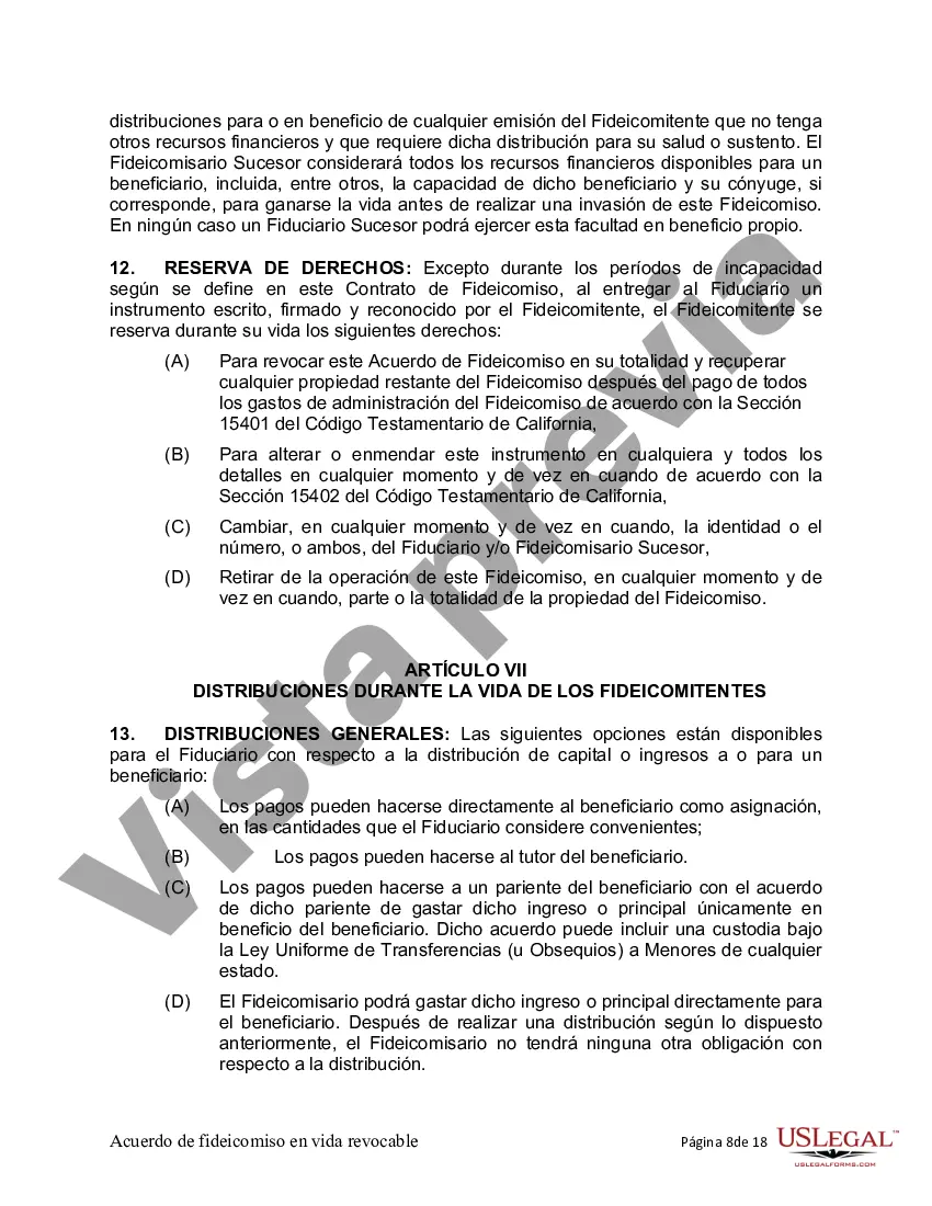 Preview Fideicomiso en Vida para Individuos Solteros, Divorciados o Viudos (o Viudos) sin Hijos