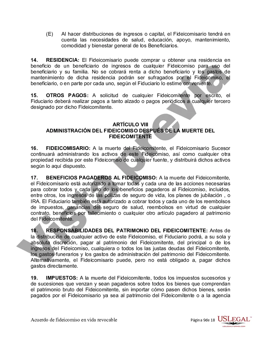 Preview Fideicomiso en Vida para Individuos Solteros, Divorciados o Viudos (o Viudos) sin Hijos