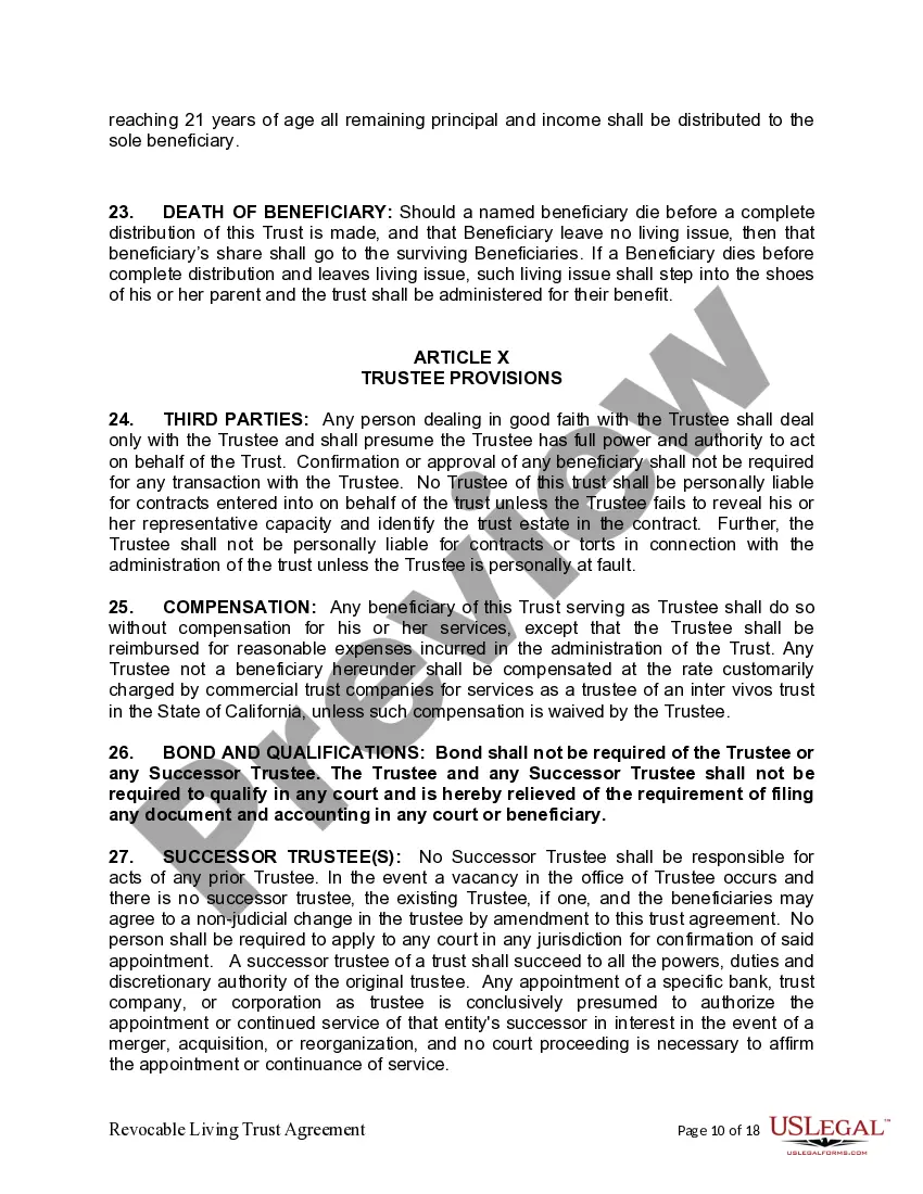 Preview Living Trust for Individual as Single, Divorced or Widow (or Widower) with No Children