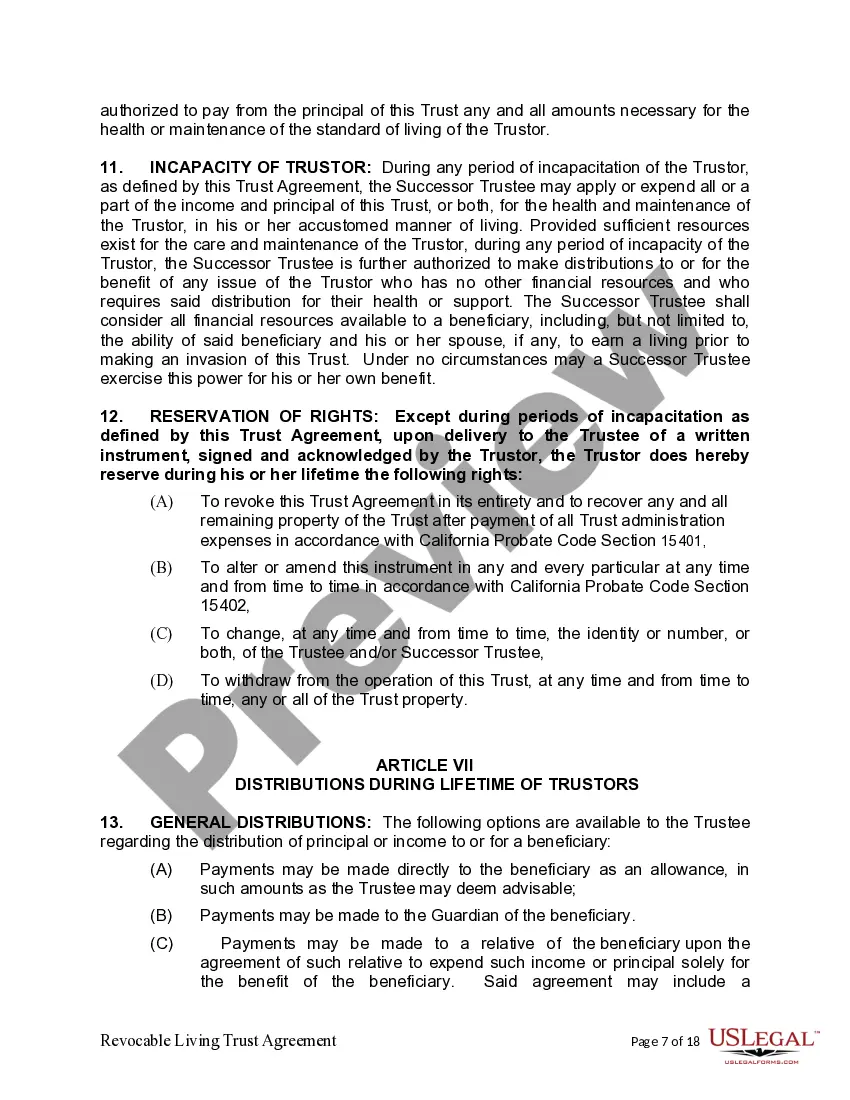 Preview Living Trust for Individual as Single, Divorced or Widow (or Widower) with No Children