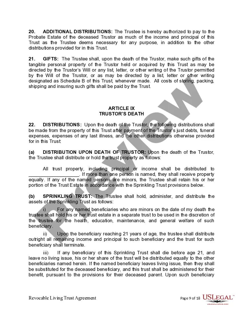 Preview Living Trust for Individual as Single, Divorced or Widow (or Widower) with No Children