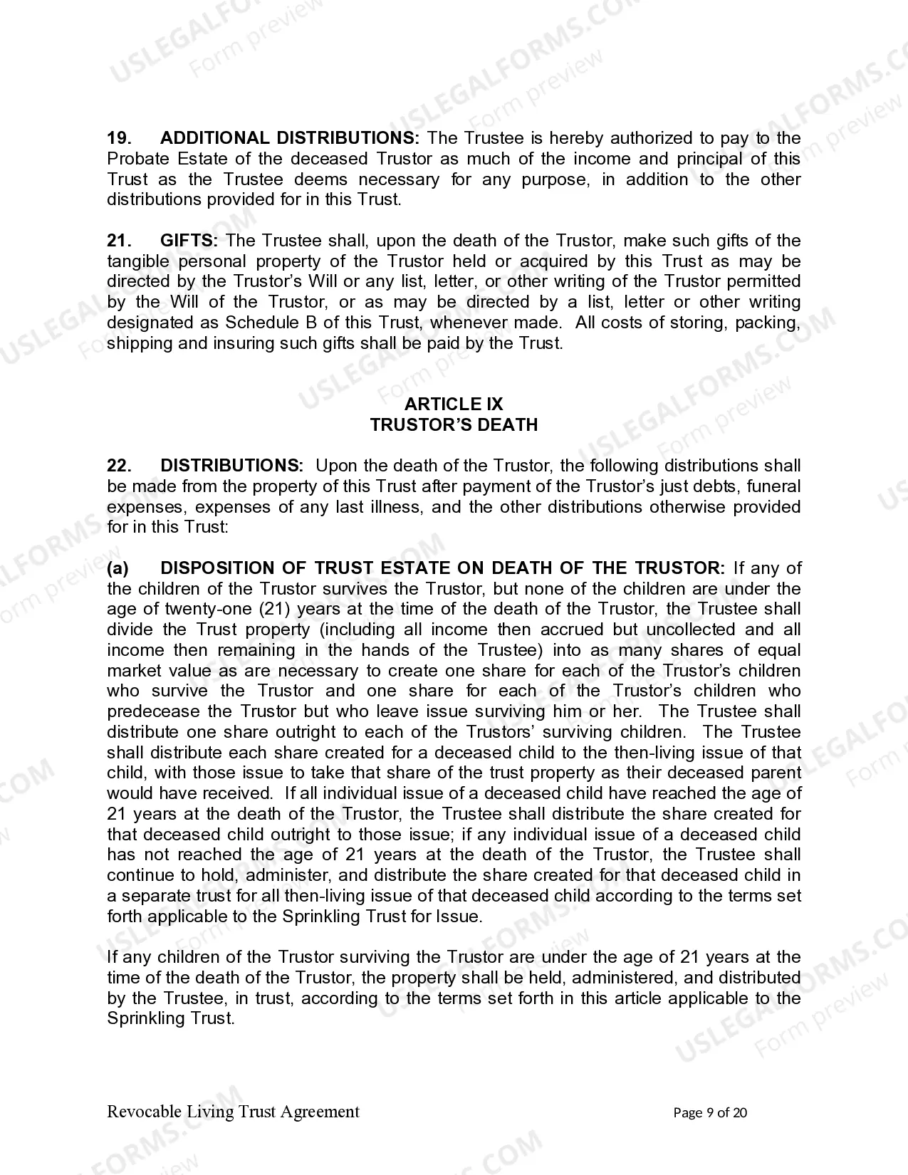 Preview Living Trust for individual, Who is Single, Divorced or Widow (or Widower) with Children