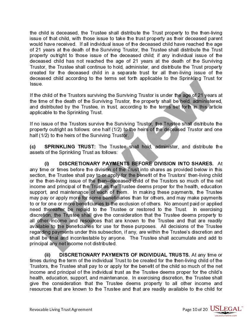 Preview Living Trust for Husband and Wife with One Child