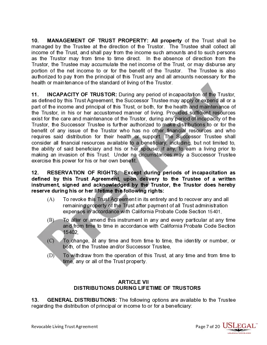 Preview Living Trust for Husband and Wife with One Child