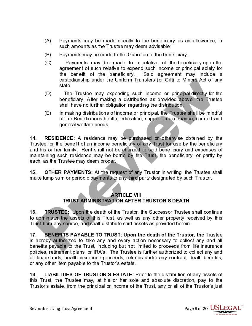 Preview Living Trust for Husband and Wife with One Child