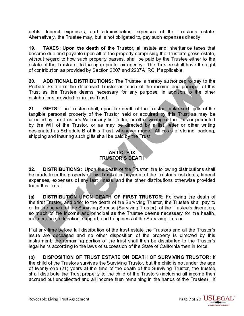 Preview Living Trust for Husband and Wife with One Child