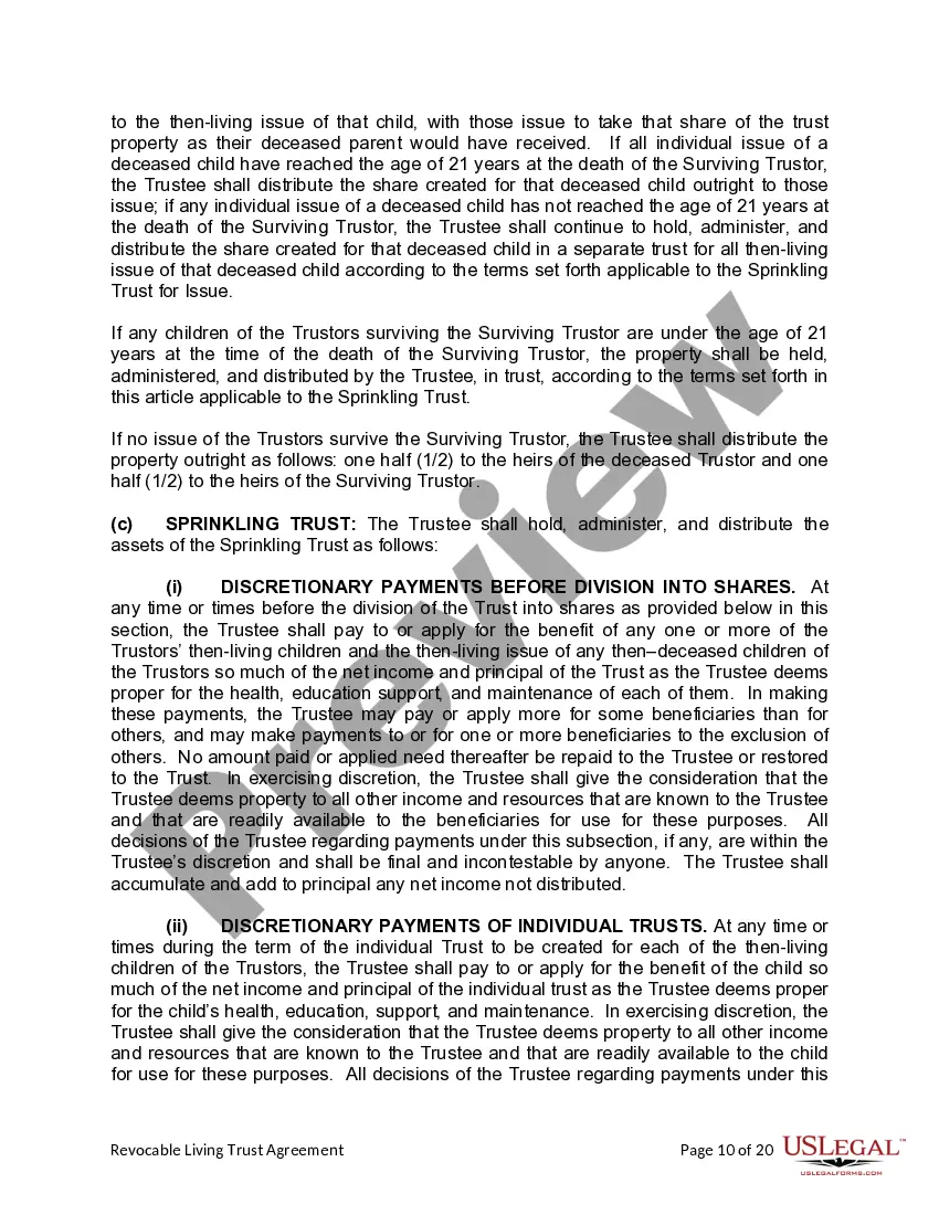 Preview Living Trust for Husband and Wife with Minor and or Adult Children